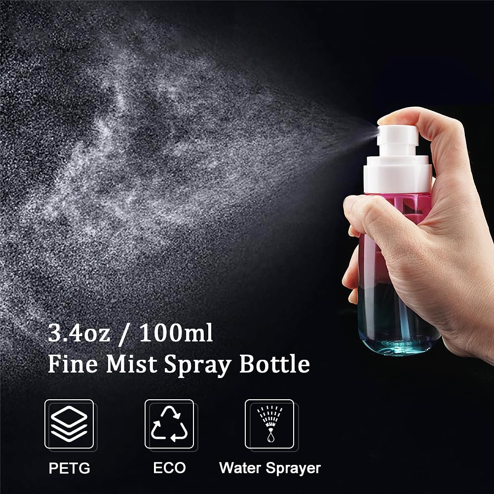 Cosywell Travel Spray Bottle TSA Approved 3.4oz 100ml 6 Pack Leak Proof Travel Spray Bottle Empty Small Spray Bottles for Perfume Essential Oils Toners Rose Water Cosmetics (6PCS-2PinkBlue2Clear)