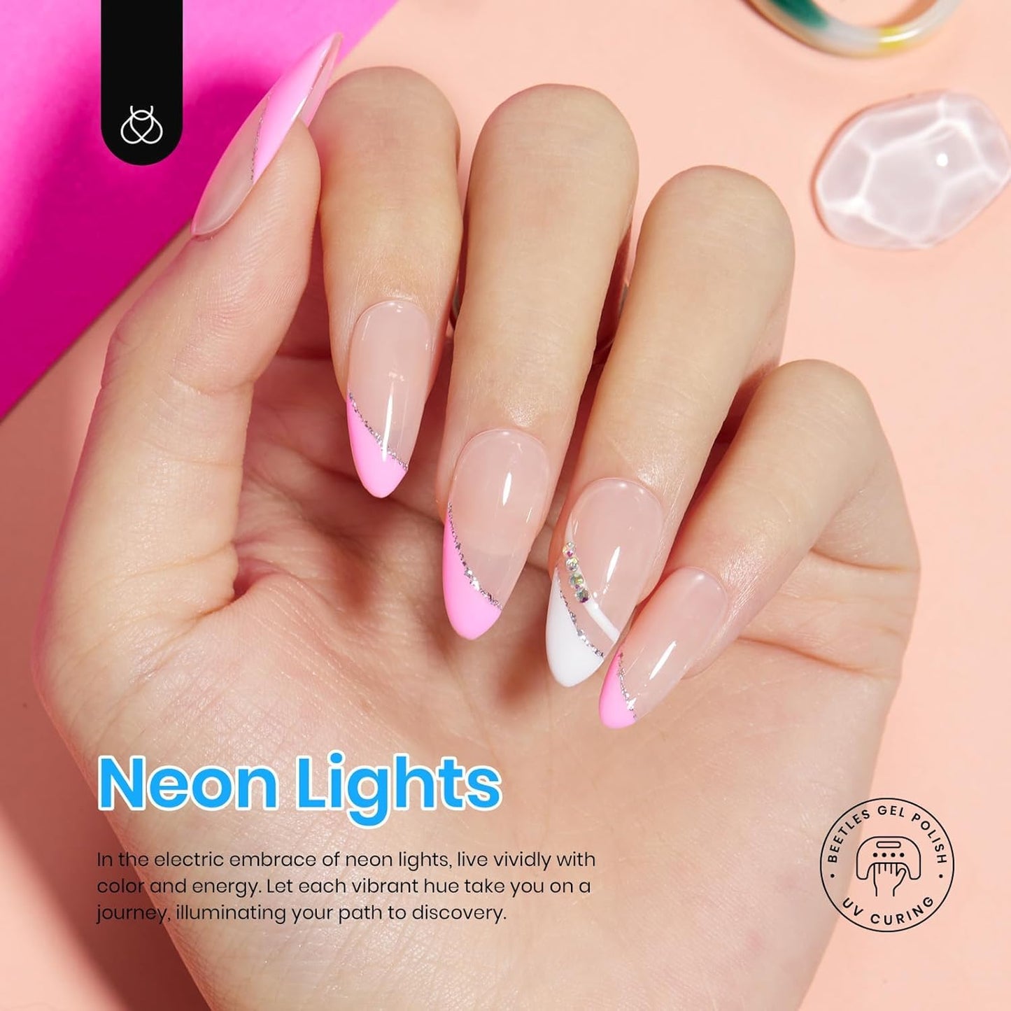 Beetles Halloween Gel Nail Polish Set, Bright Rainbow Collection 6 Colors Hot Pink Blue Yellow Green Soak Off UV LED Neon Gel Nail Polish Kit Gift for Women