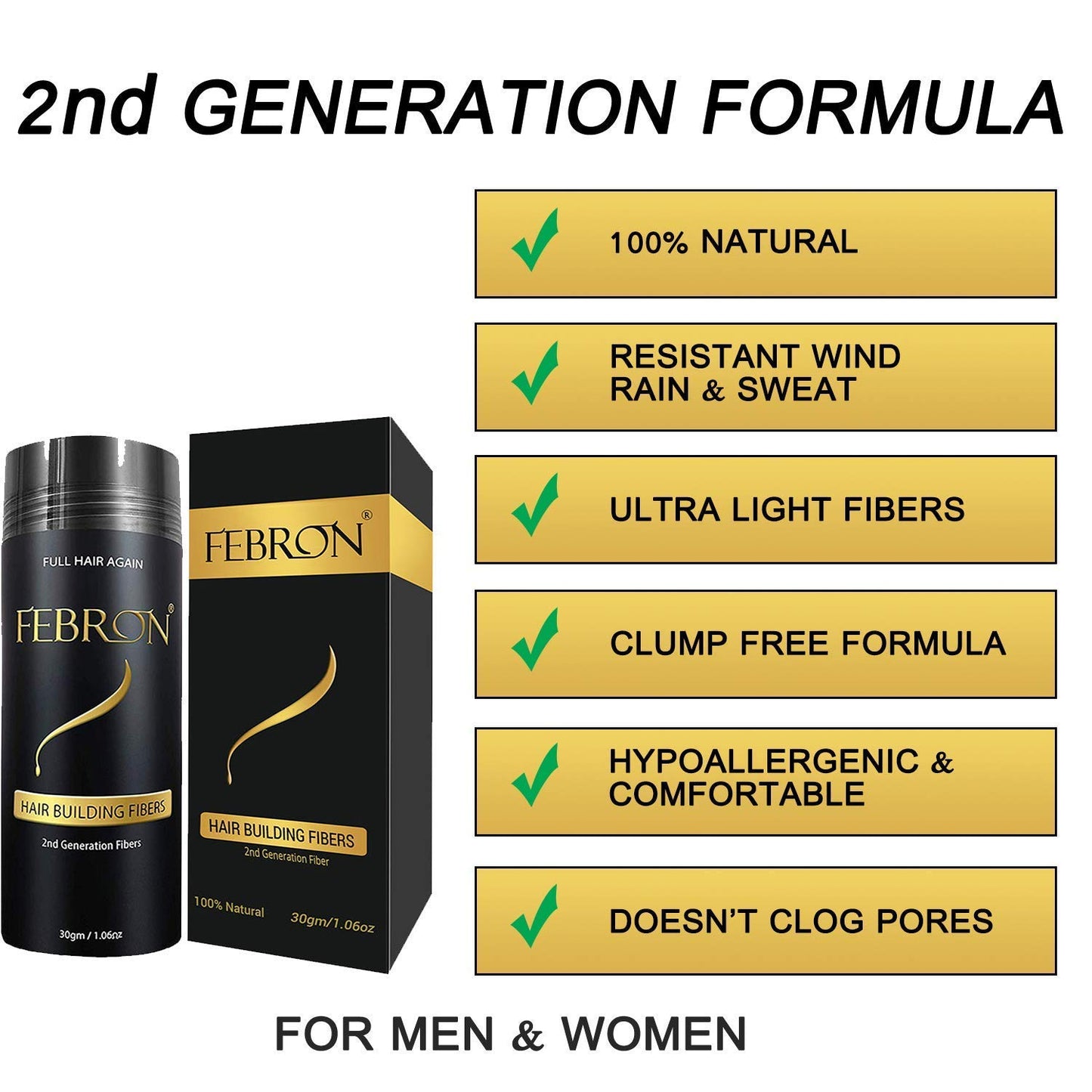 FEBRON Hair Fibers For Thinning Hair For Women & Men Hair Loss Concealer Hair Powder Volumizing Based 100% Undetectable & Natural - Bald Spots Filler (30 Gram, Light COOL Brown)