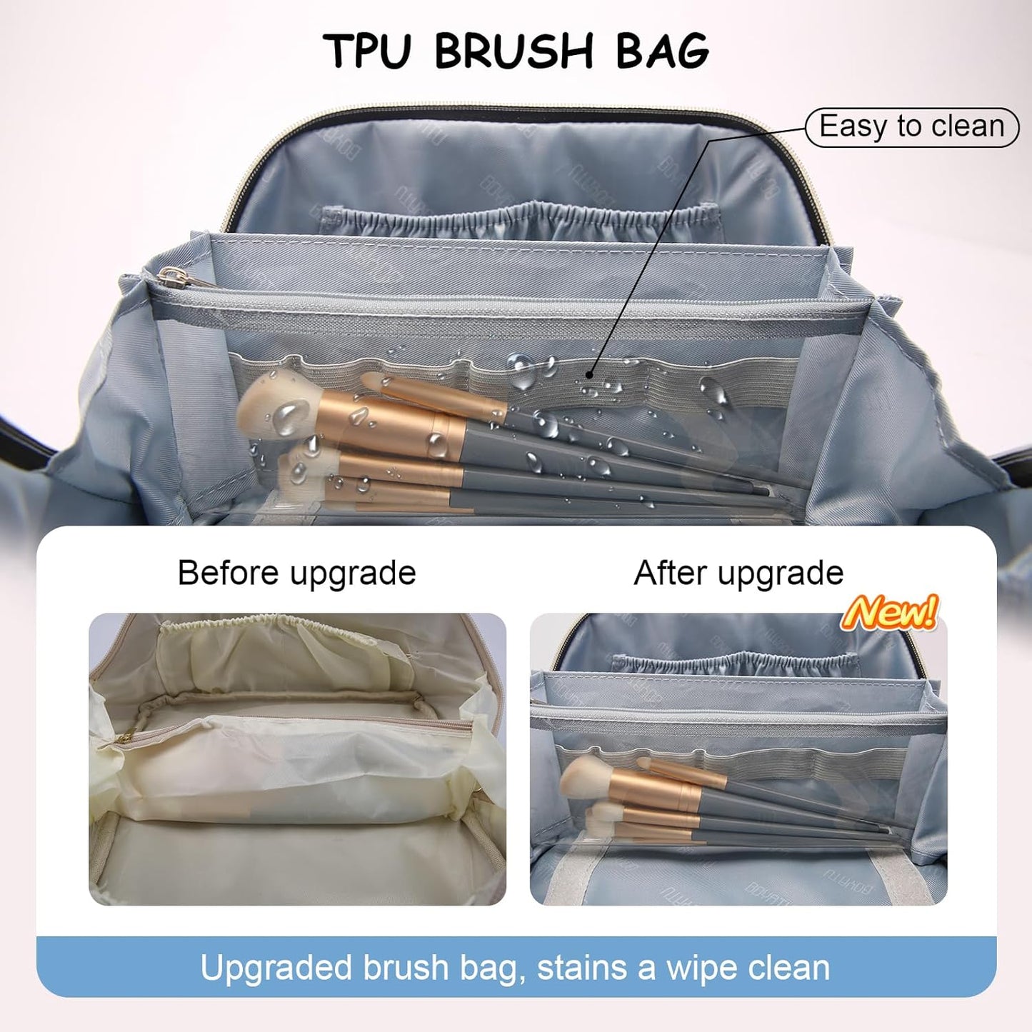 BOYATU Travel Makeup Bags for Women: Vegan Leather Cosmetic Bag Set of 3 - Large Capacity Make up Bag with Divider - Wide Open Waterproof Toiletry Organizer Bag with Handle (L13-Black)