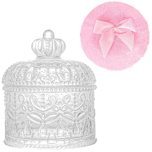 Large Body Powder Puffs and Containers, Crystal Clear Powder Container with Soft Power Puffs, Reusable Dusting Powder Case with Washable Velvet Face Body Glitter Puffs Wet and Dry Makeup