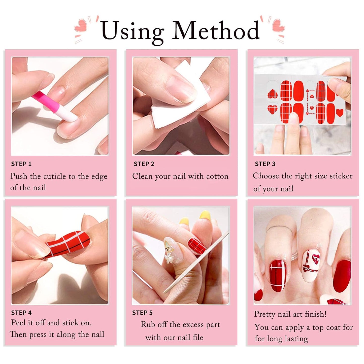 EBANKU 12 Sheets Valentine's Day Nail Wraps Red Heart Strips Valentine Lips Polish Stickers Decals Full Wraps for Women Girls Self-Adhesive With Nail Files