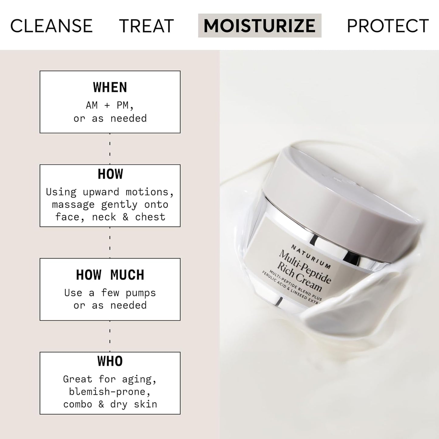 Naturium Multi-Peptide Rich Cream, Hydrating & Nourishing to Help Appearance of Fine Lines & Wrinkles, Vegan & Cruelty-Free, 1.7 oz