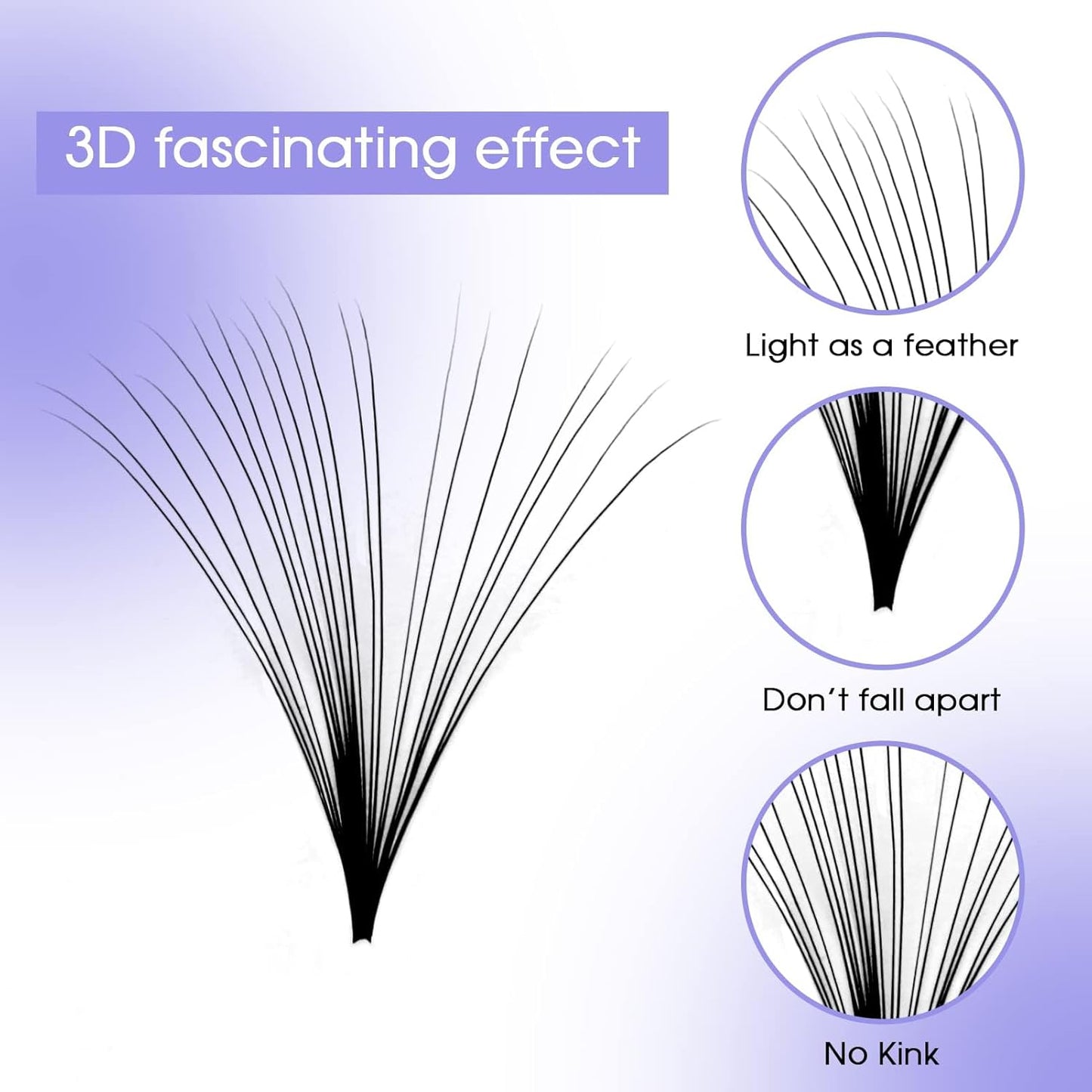 Easy Fan Volume for Lash Artists: Wendy, Handmade Fans for Eyelash Extensions, Self Fanning, Blooming, C-KH, Black, D-0.05-14-20