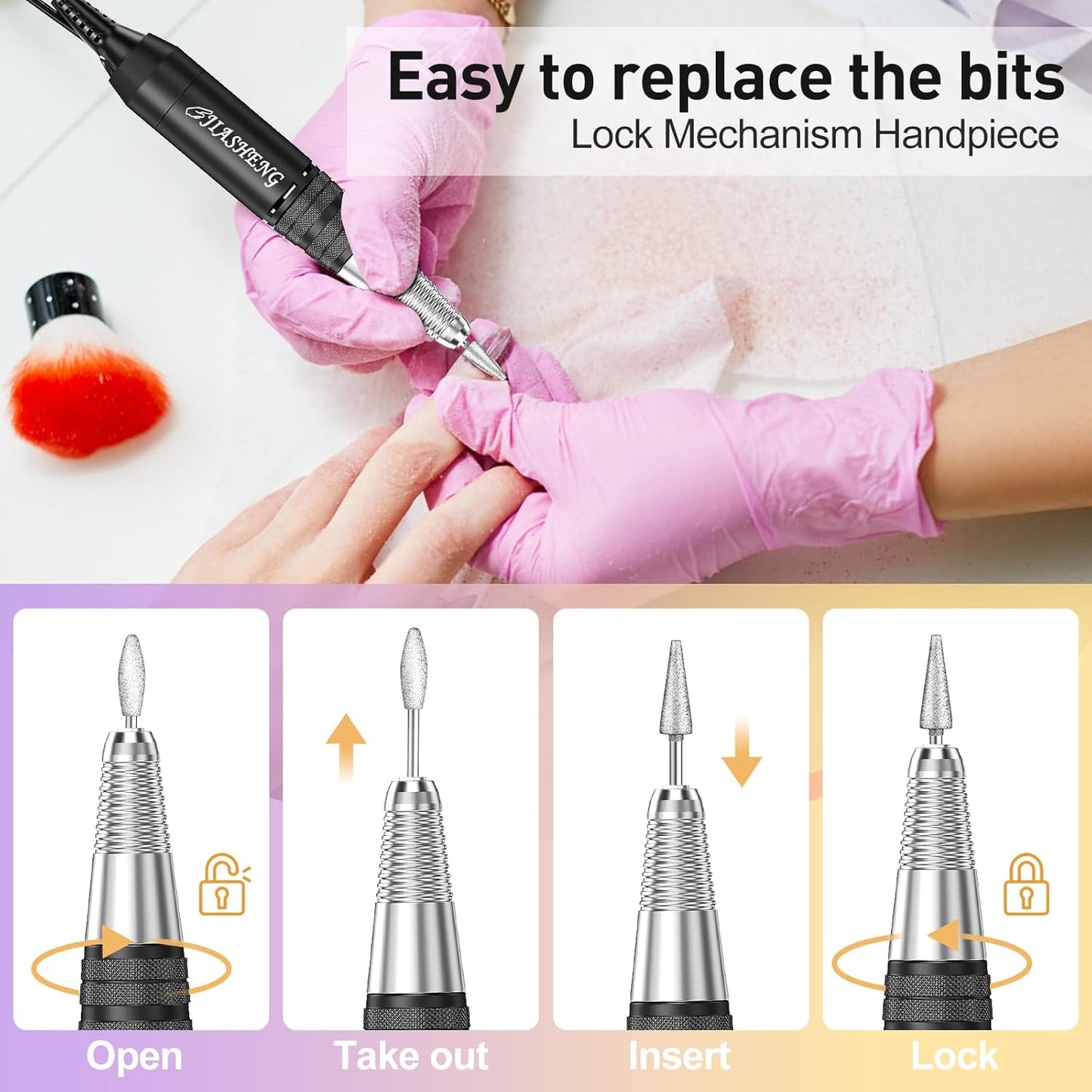 JIASHENG Professional Nail Drill, 30000rpm Nail Drill Machine for Nail Tech Supplies, Acrylic Electric Efile Nail Drill for Polishing Shaping Removing Acrylic Nails Poly Nail Gels