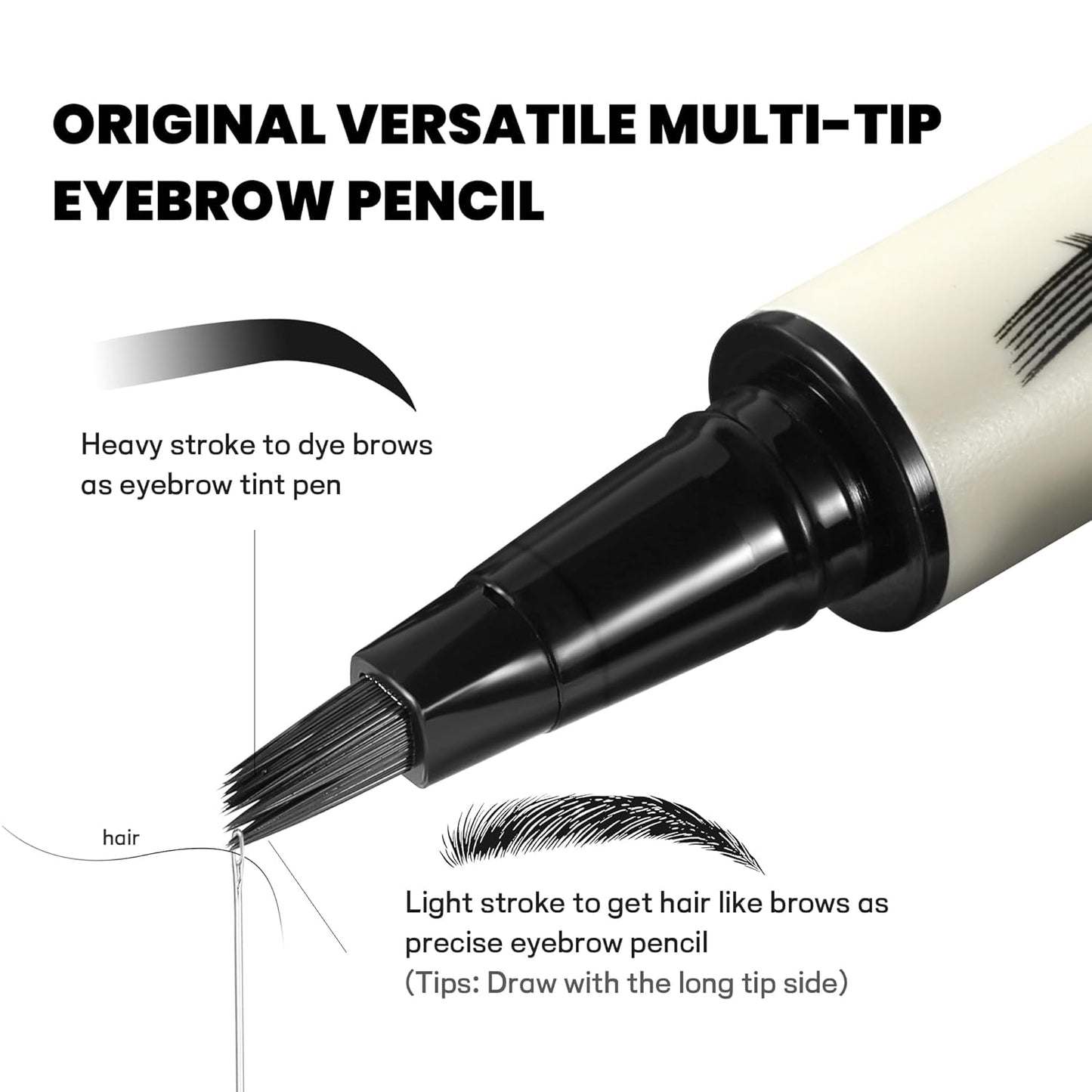 2 Pack Microblading Eyebrow Pen and Brow Tint for Women with Angled Brush & Dip to Effortlessly Create Natural Hair Like Brows, Waterproof Fast Eye Brow Makeup Pencil, Last All Day (Natural Black)