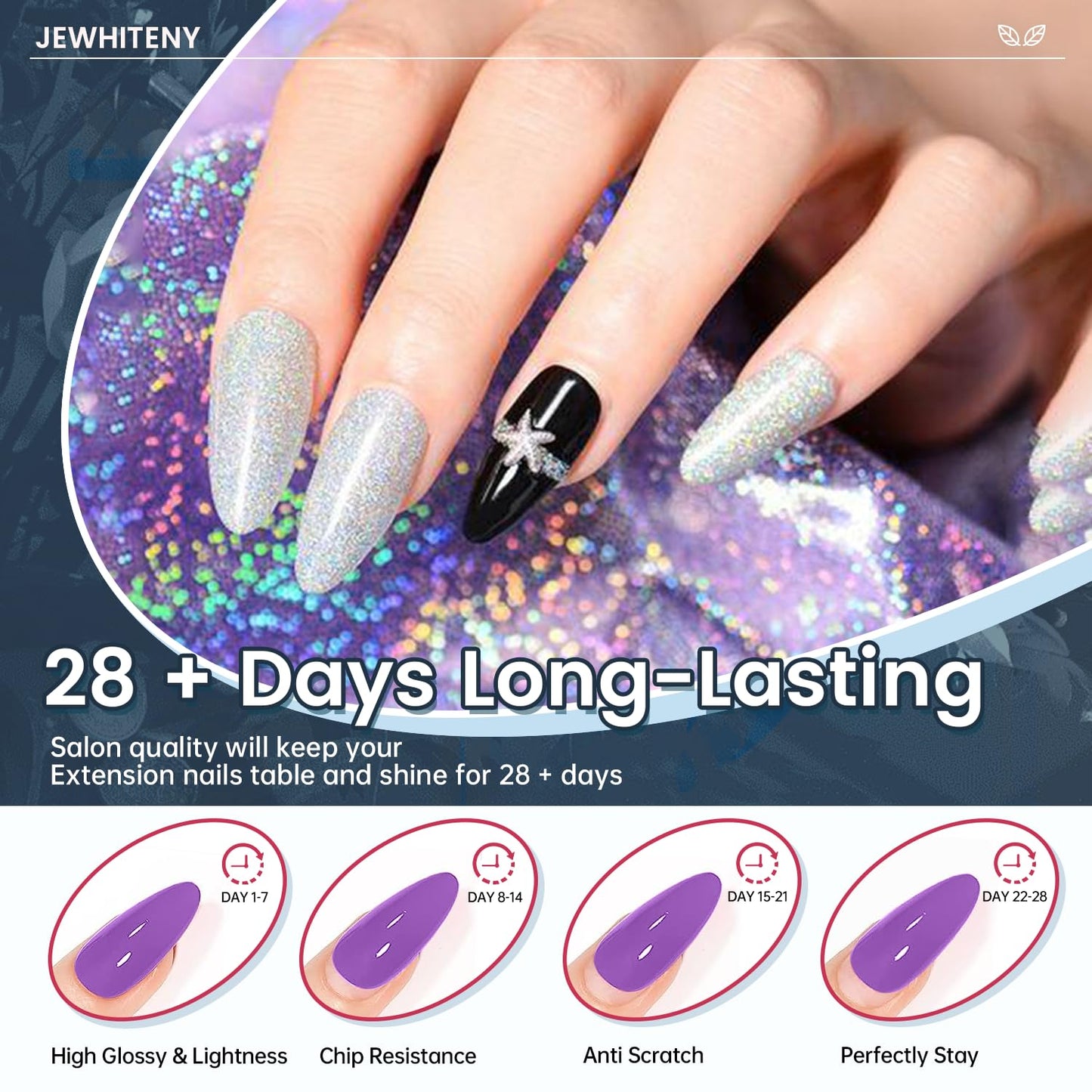 JEWHITENY 14 Colors Poly Nail Gel Kit - All-in-one Kit with Nail Lamp, Builder Gel, Matte & Glossy Top Coat