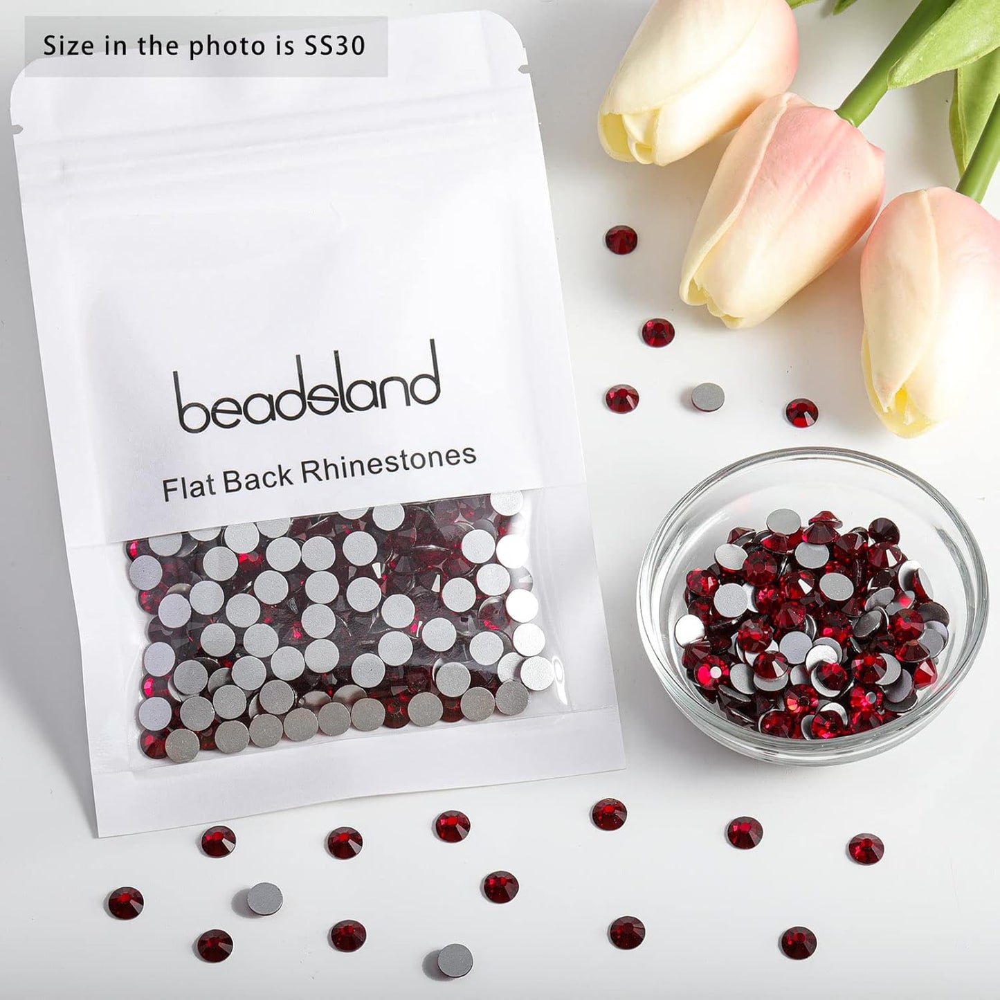 beadsland Flat Back Crystal Rhinestones Round Gems, Dark Siam (6.4-6.6mm) SS30/288pcs