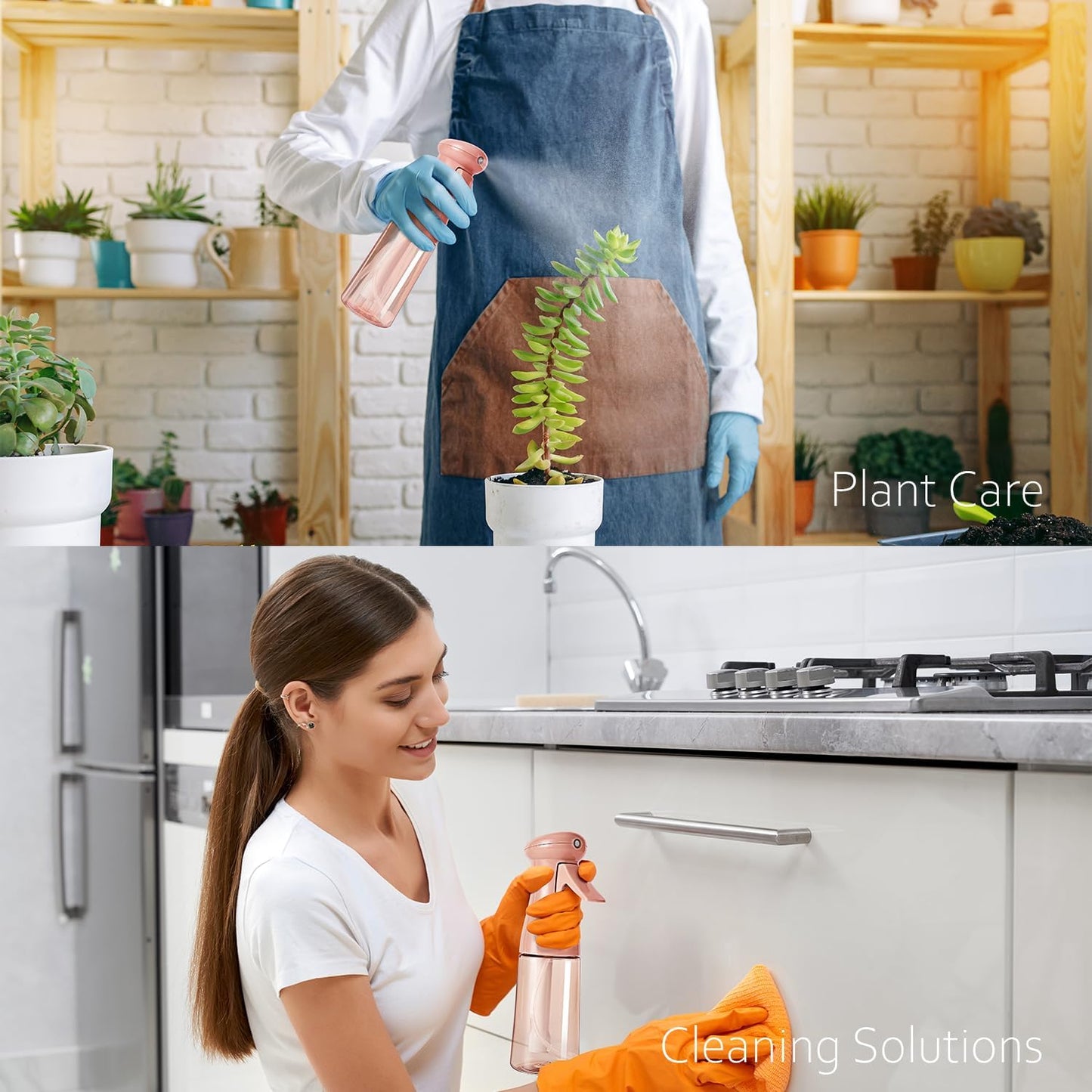 Spray Bottle For Hair, Continuous Mister Empty Spray Bottles, Ultra Fine Mist Water Sprayer for Hairstyling, Cleaning, Plants, Barbers, Salons, Essential Oil Scents - 2 Pack 6.8 OZ, White & Terracotta