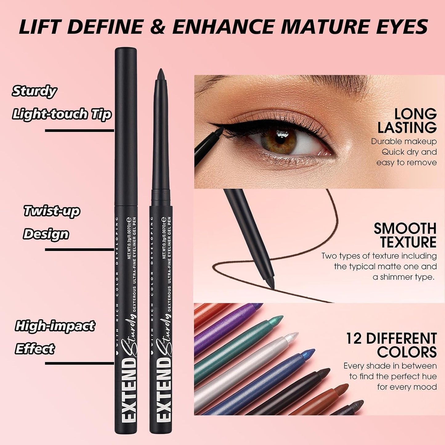 Green Eyeliner Pencil Waterproof Retractable Cream Green Gel Eyeliner Smudge-proof Hypoallergenic (04#)