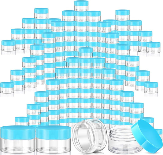 SATINIOR 100 Pcs Plastic Jars with Lids Small Containers Lids Wide Mouth Small Plastic Containers for Lotion Cream Rhinestones Body Butters Travel Storage(1 oz,Blue)