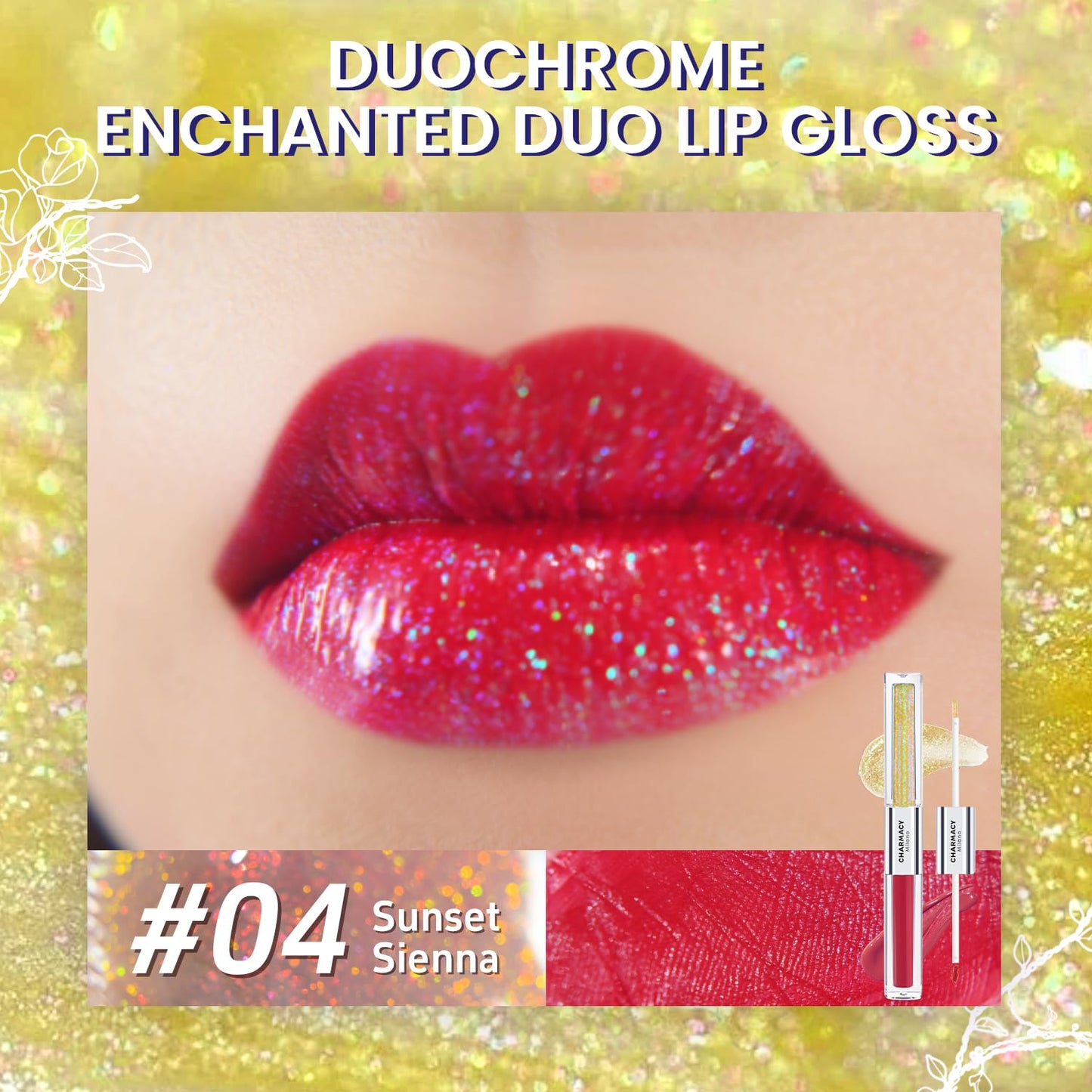 CHARMACY Multichrome Double Head Non-Stick Lip Gloss, Metallic Colourful Lip Glaze, Anti-transfer, Long Lasting Waterproof Liquid Lipstick Makeup (#04)