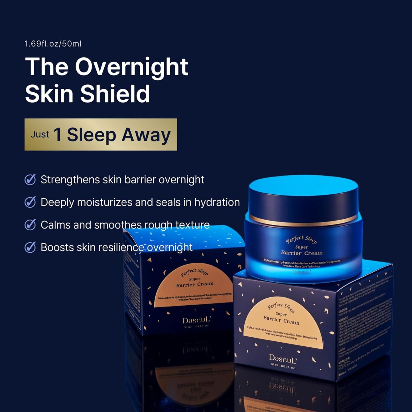 DaseuL’ Perfect Sleep Super Barrier Cream 1.69fl.oz, Dense Ceramide Sleep Balm for Strengthening Skin Barrier, Soothing Irritation & Restoring Hydration Overnight Korean Facial Moisturizer