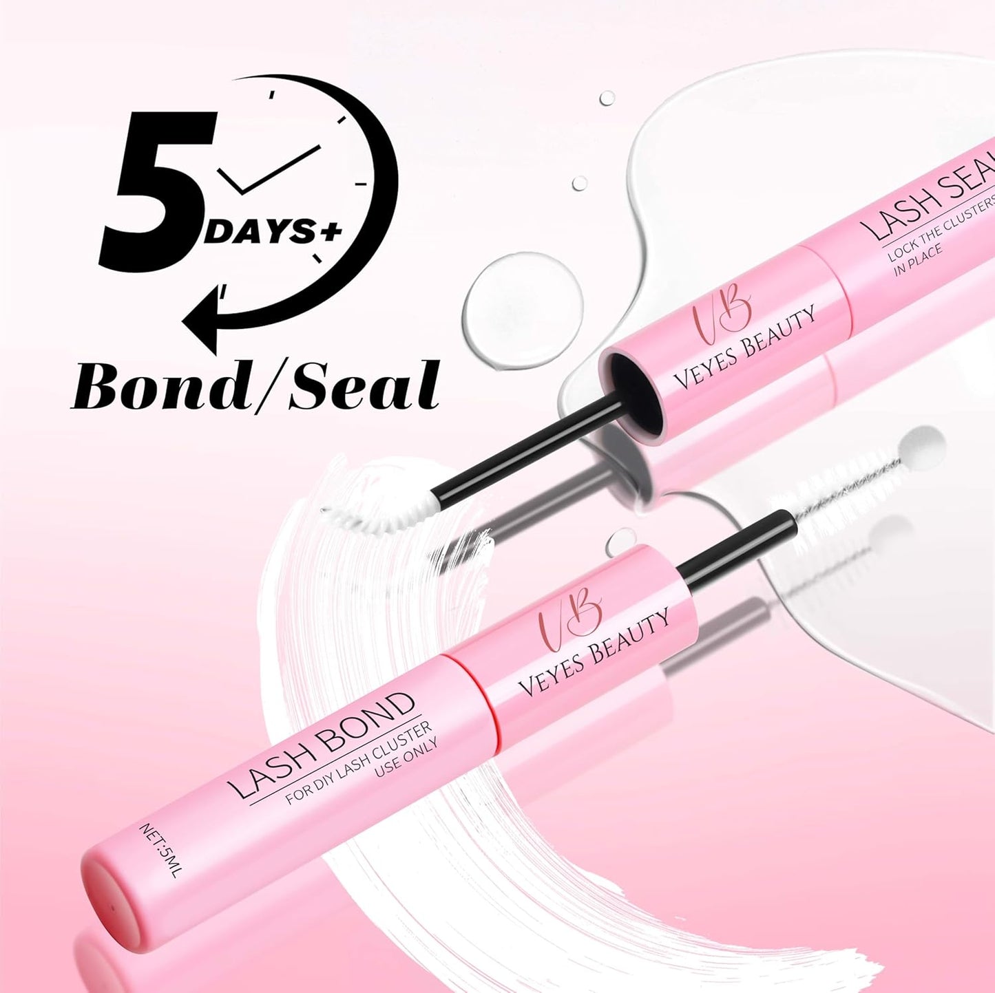 VEYESBEAUTY Lash Clusters Kit Individual Eyelash Extensions Thin & Invisible Band DIY False Eyelashes Newbie's Five-Second Series Wispy Lash Tray, Boldeye KIT with Bond&Seal Remover Applicator