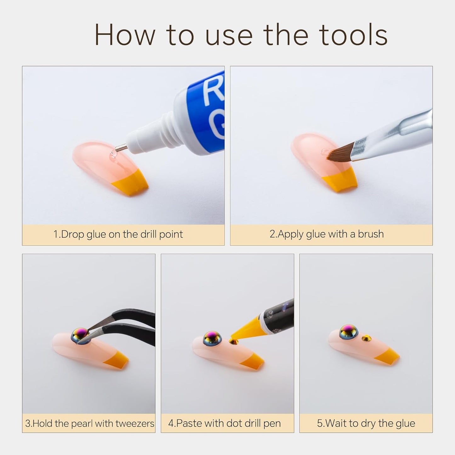 60g Gold Flat Back Pearls Rhinestones for Crafts Mixed Size 3mm-10mm AB Color Round Half Pearls Flatback Pearl Beads and Resin Rhinestones Set for Face Art with Glue