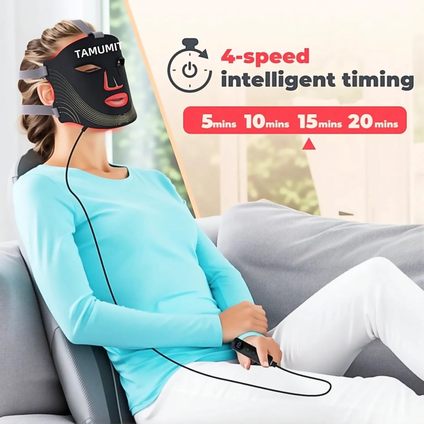 LED Light Therapy Mask for Woman 4 Professional Wavelengths, Facial Skin Care Mask,Red Light Therapy for Face,660 NM & 460 NM & 850 NM Wavelength for Home Use, Body Beauty Machine for Care at Home