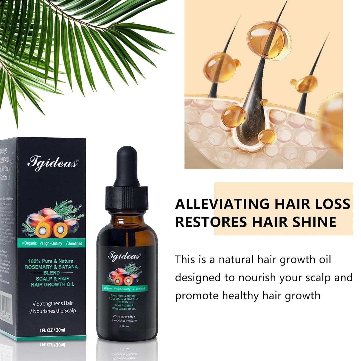 Rosemary Batana Oil - Organic Hair Growth -for Scalp & Hair Strengthening - All Hair Types Treatment Oil - Eyebrow & Eyelash Nourishing
