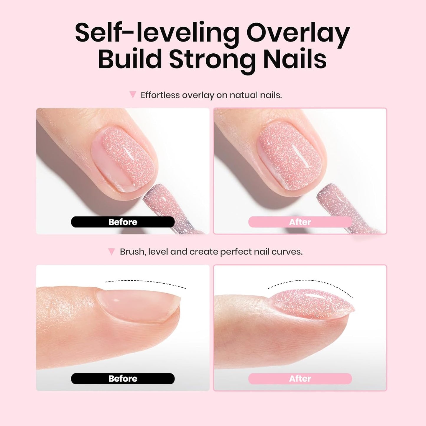 Beetles Rubber Base Gel Nail Polish – Glitter Nude Pink Builder Base Coat for Natural Nails, Nail Strengthening, Long-Lasting Soak Off UV LED Gel Gift for Women