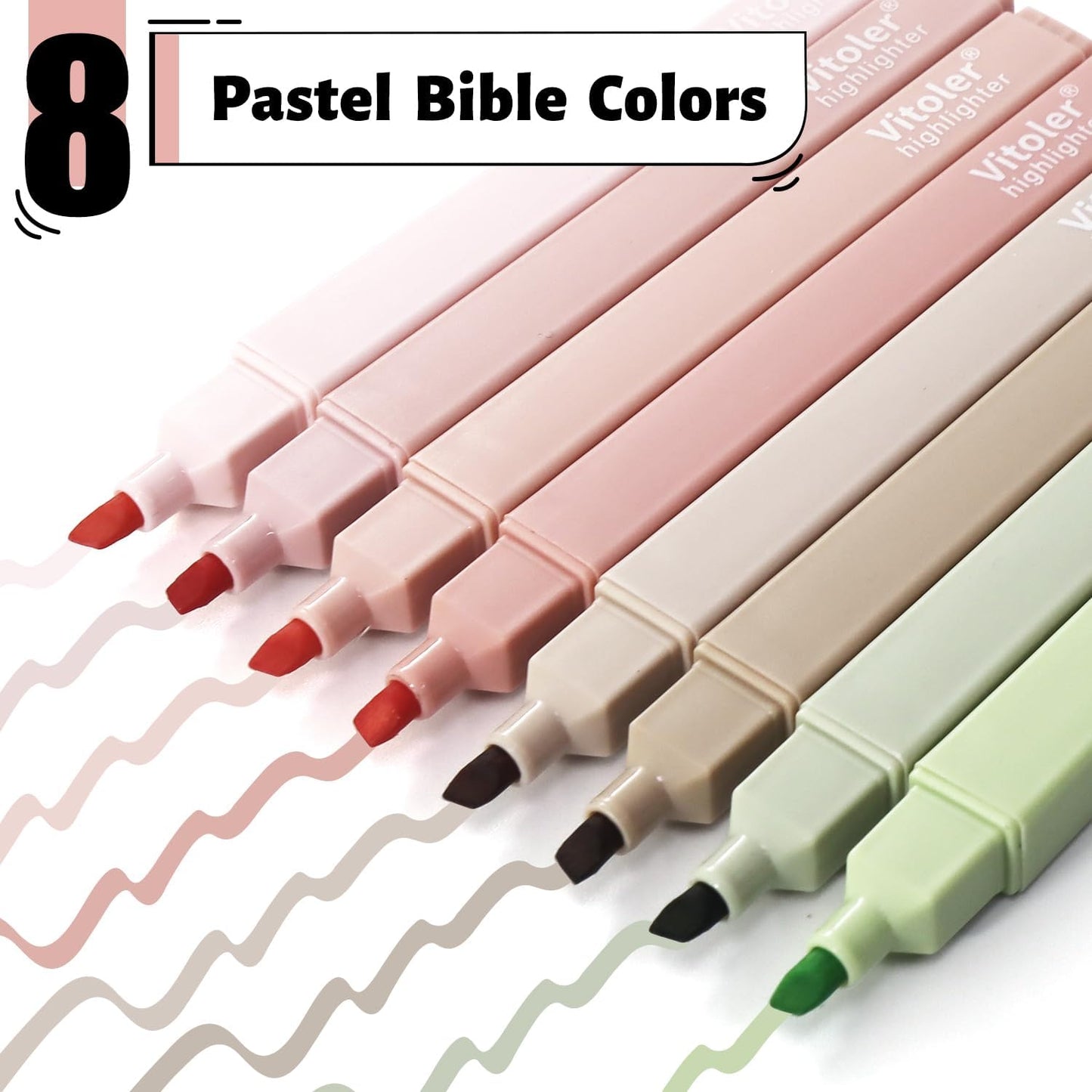 Vitoler Highlighters Assorted Colors,8pcs No Bleed Bible Chisel Tip Highlighters,Aesthetic High lighters for School Office Supplies