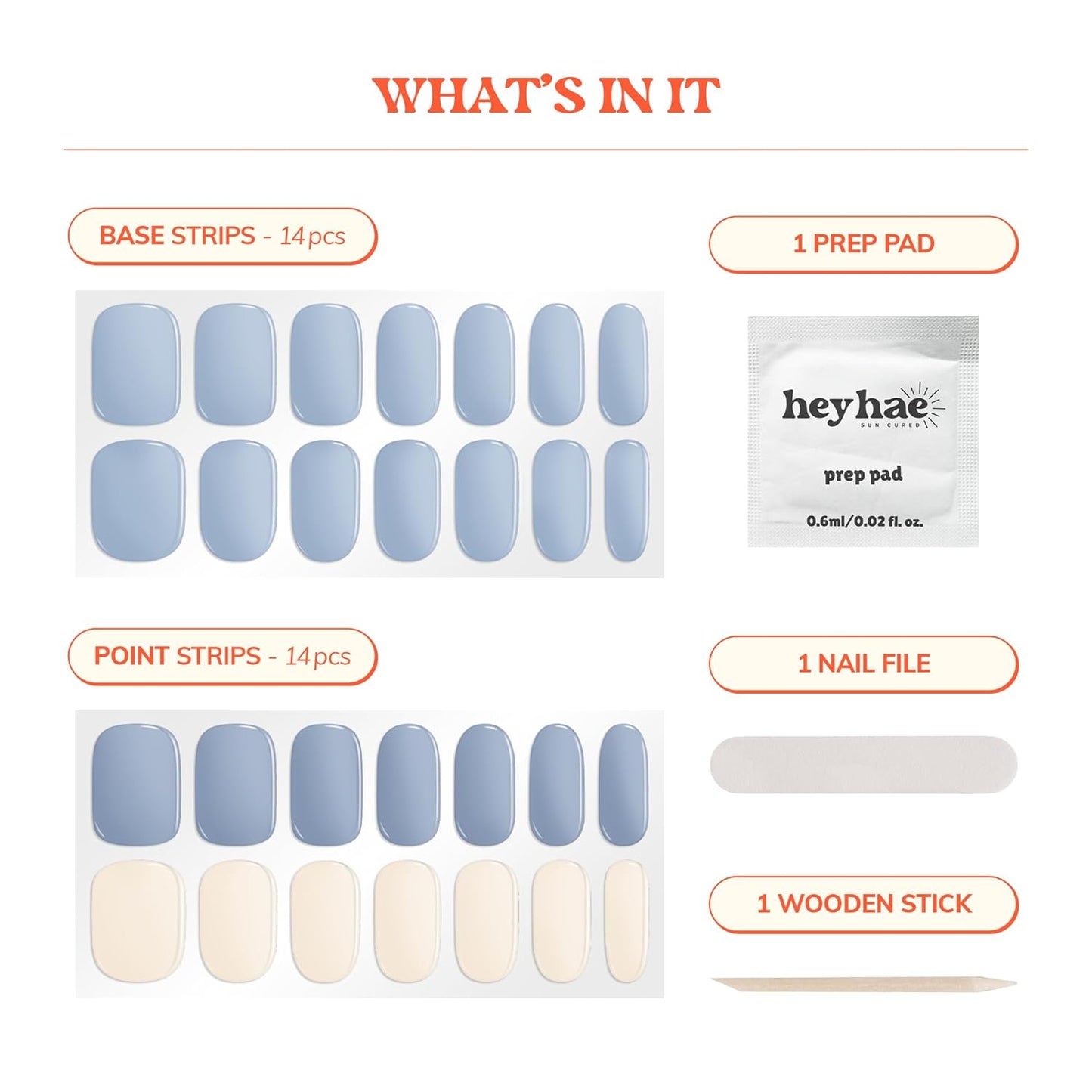 Semi Cured Gel Nail Strips | No LED Lamp Needed | Solid, Blue, Spring | Easy Apply & Remove, Salon Quality | Includes 28 Strips, 1 Prep Pads, Nail File & Wooden stick - Hey, It's Your Era