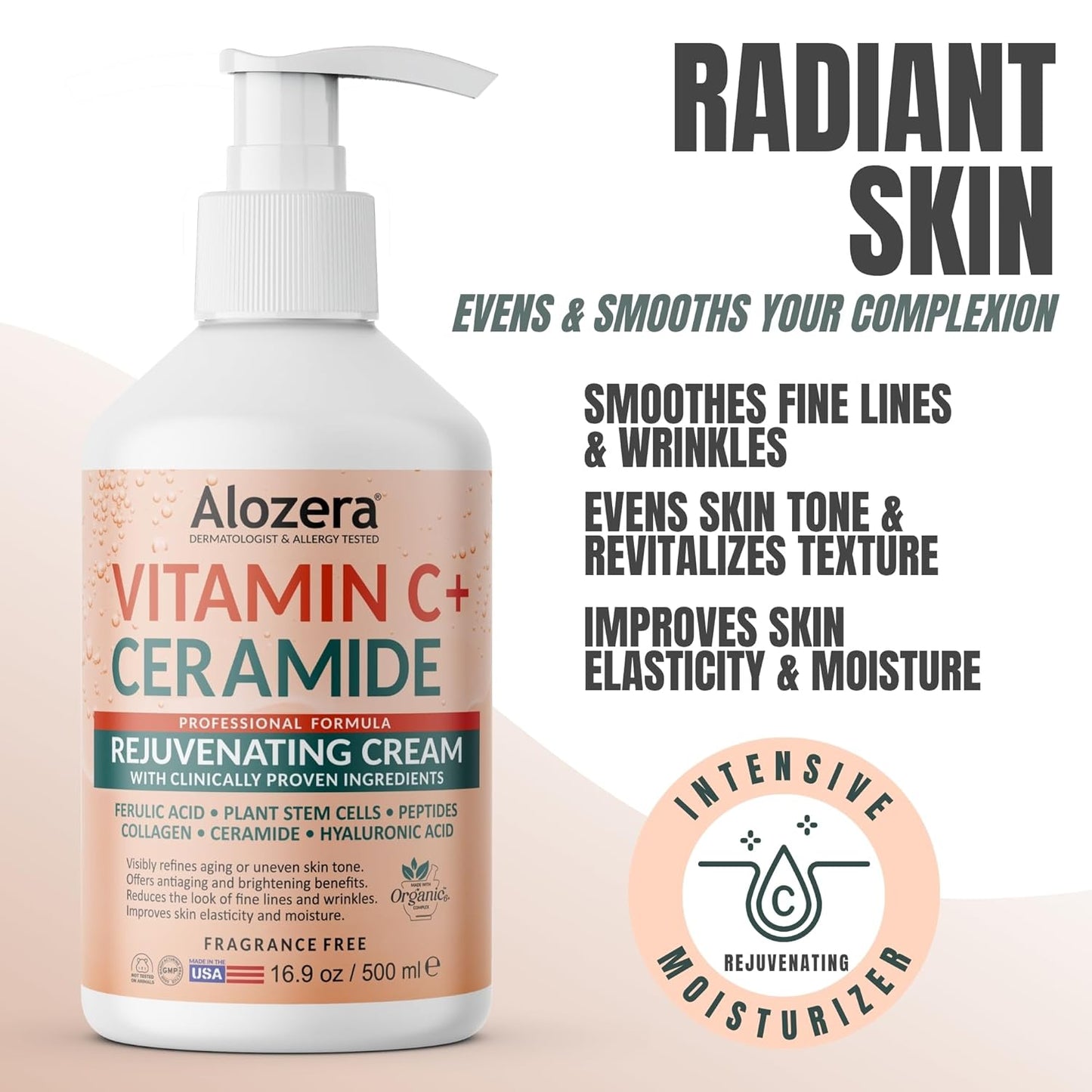 Vitamin C Body Lotion with Ceramides & Stem Cells, Anti-Aging Moisturizer Cream for Noticeably Youthful, Even Skin Tone, Lightweight, Fragrance-Free, 16.9 oz, 2-Pack