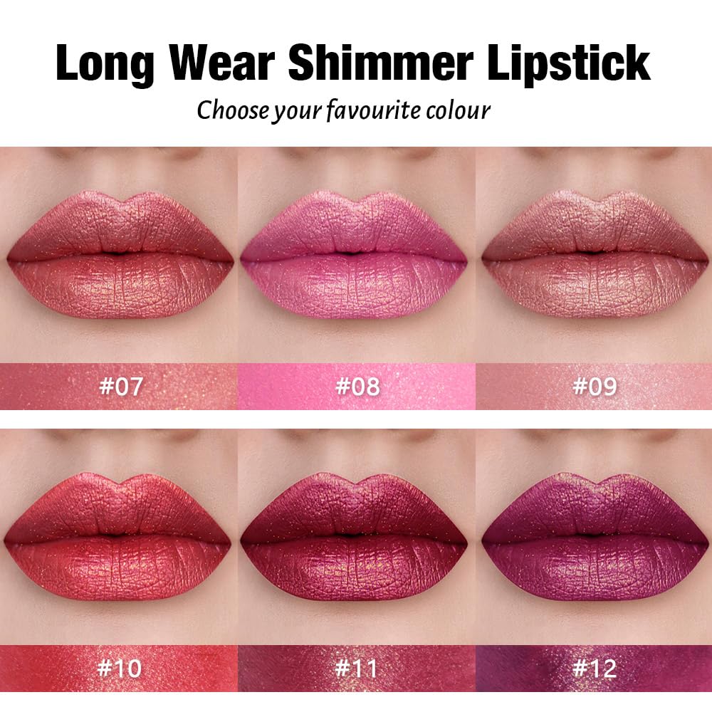 Coral Pink Metallic Lipstick for Women,Lightweight Shimmer Frosted Lipstick,Glitter Lip Gloss Stain Long Lasting Waterproof Smudge Proof 24 Hour Full Coverage Lip Makeup,Vegan