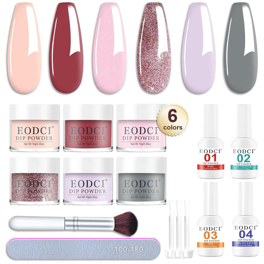 Dip Powder Nail Set, 6 Colors Nude Series 12 Pcs Dipping Powder Kit With Base & Top Coat/Activator/Brush Saver,Nail Art Dip Manicure Kits Odor-Free&Long-Lasting, No Needed Nail Lamp Curing
