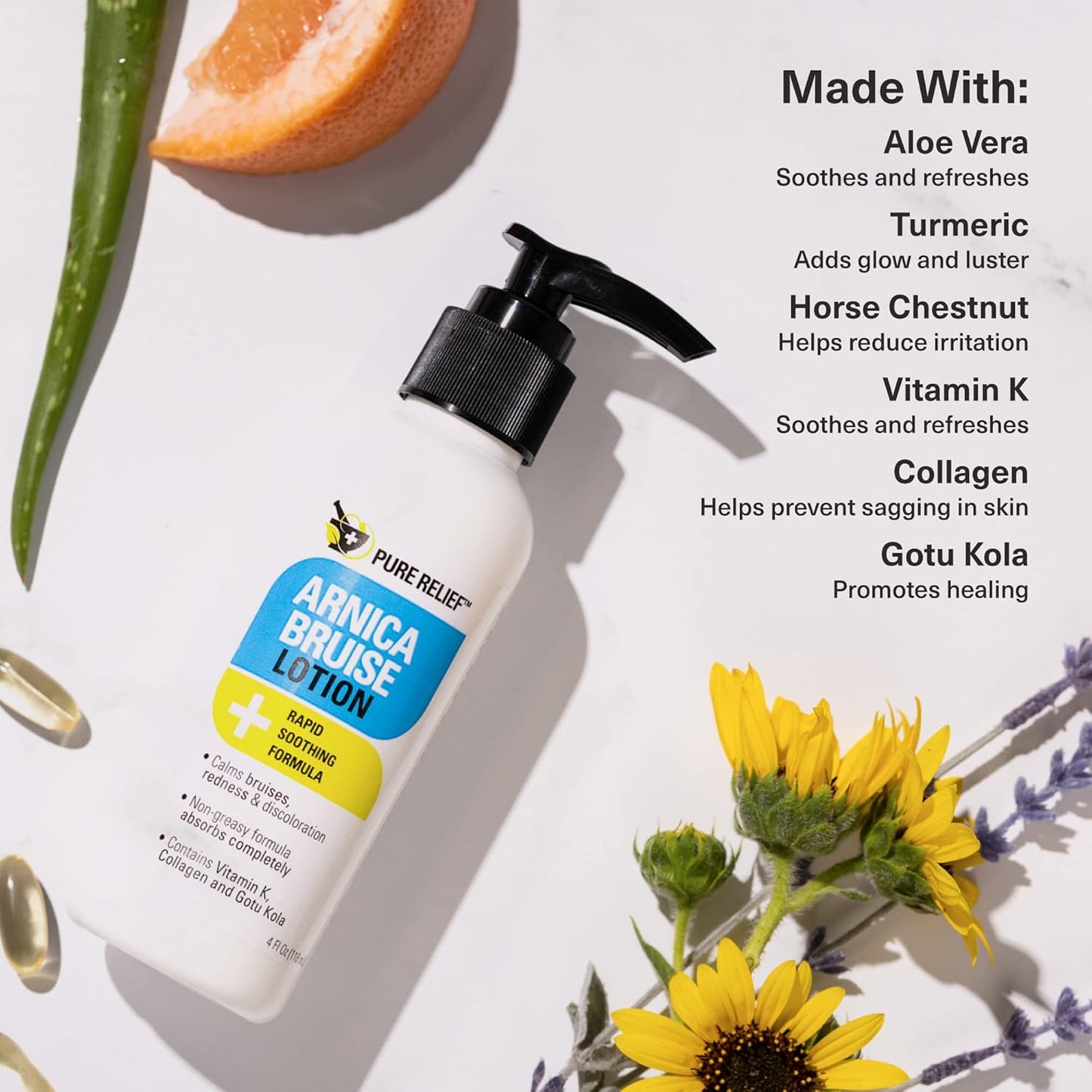 Arnica Cream Bruise Relief Lotion for Bruising and Swelling On Skin | Bruise Cream Extra Strength Vitamin K Cream | Moisturizing Arnica Bruise Formula Skin Care Gel W/Collagen, 4 Fl Oz