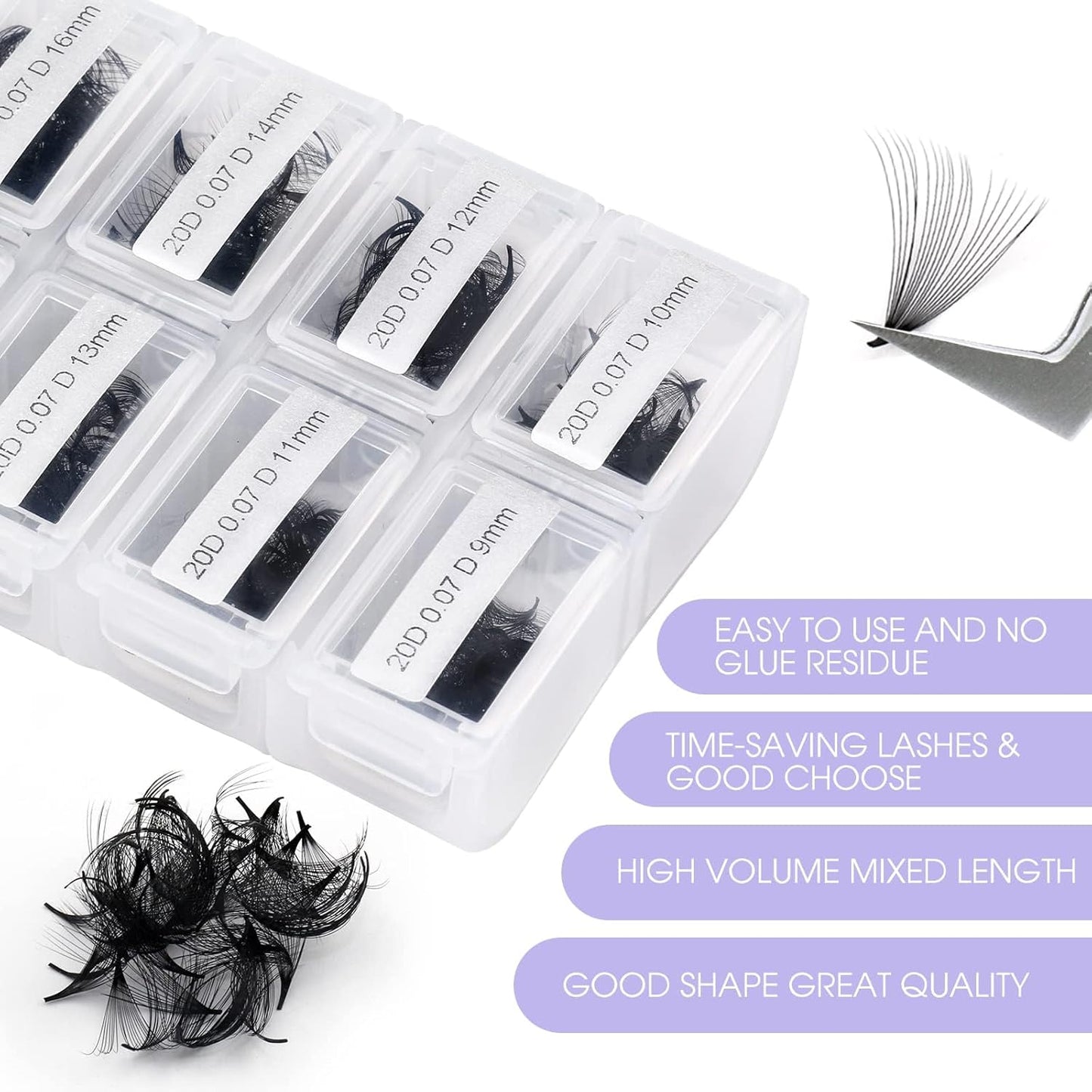 Premade Fans Eyelash Extension 1200 Fans 20P Loose Volume Lashes C Curl Pre-made Fans 9-20mm