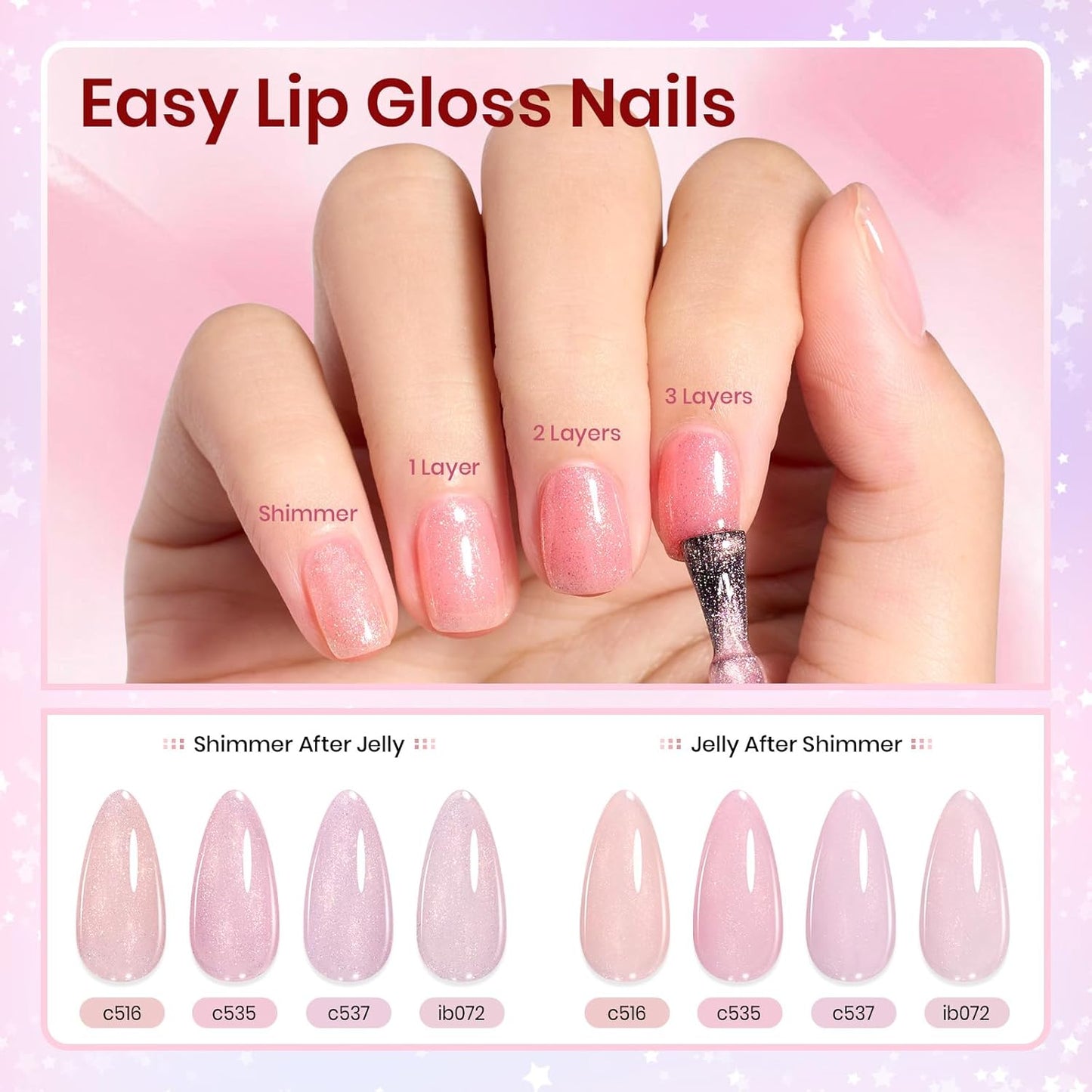 Beetles Jelly Gel Nail Polish Set, 25PCS 20 Colors Sheer Neutral Nude Pink Glitter Milky White Gel Nail Kit Soak Off UV with Base Glossy Matte Top Coat Pearls Rhinestones Nail Charms Gift for Women