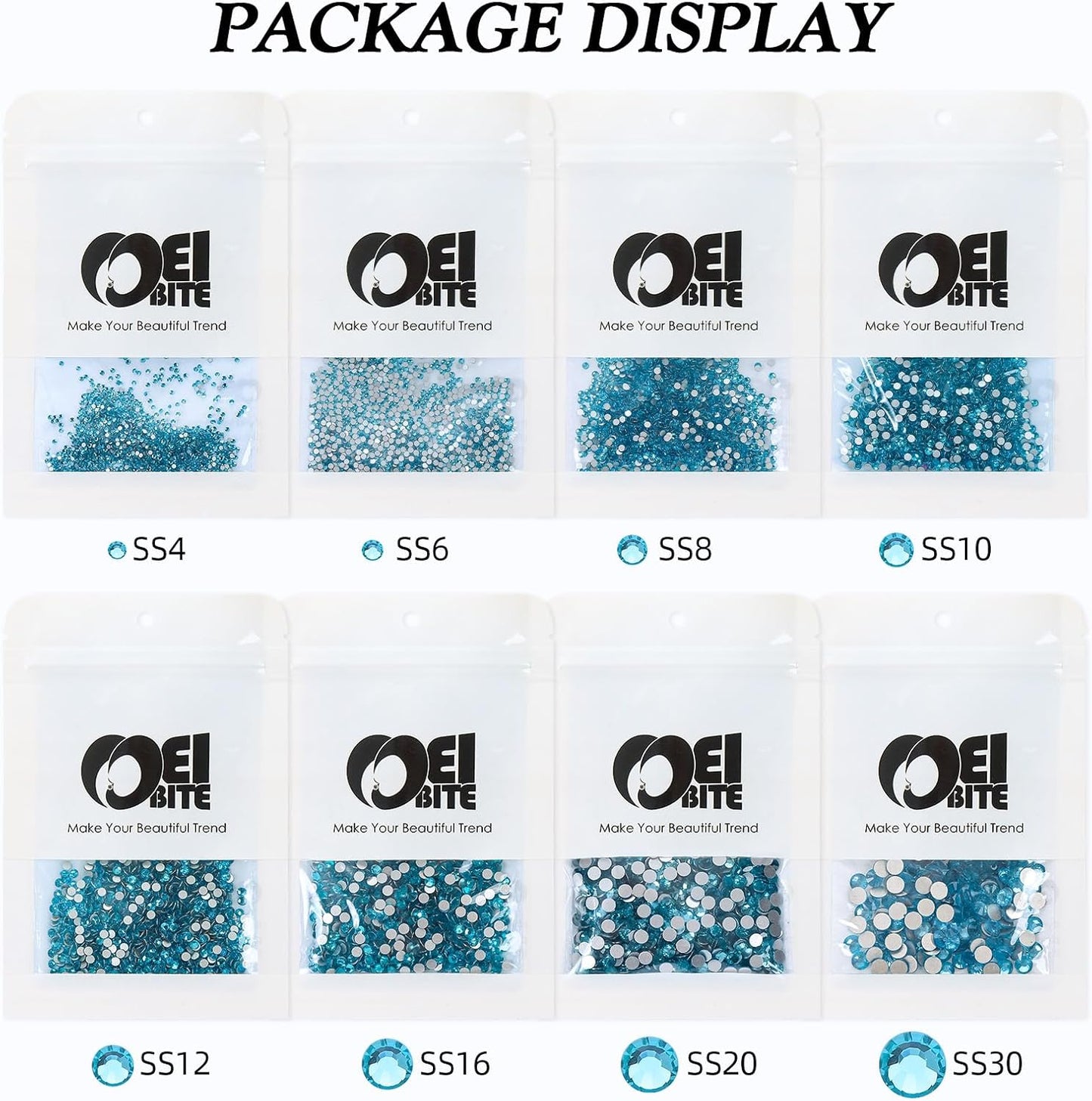 Aquamarine Flatback Rhinestones, Glass Rhinestones for Nail Art and Craft, Glue Fix, Loose Crystal Gemstones(Aquamarine, SS16, 1440pcs, 3.8-4.0mm)