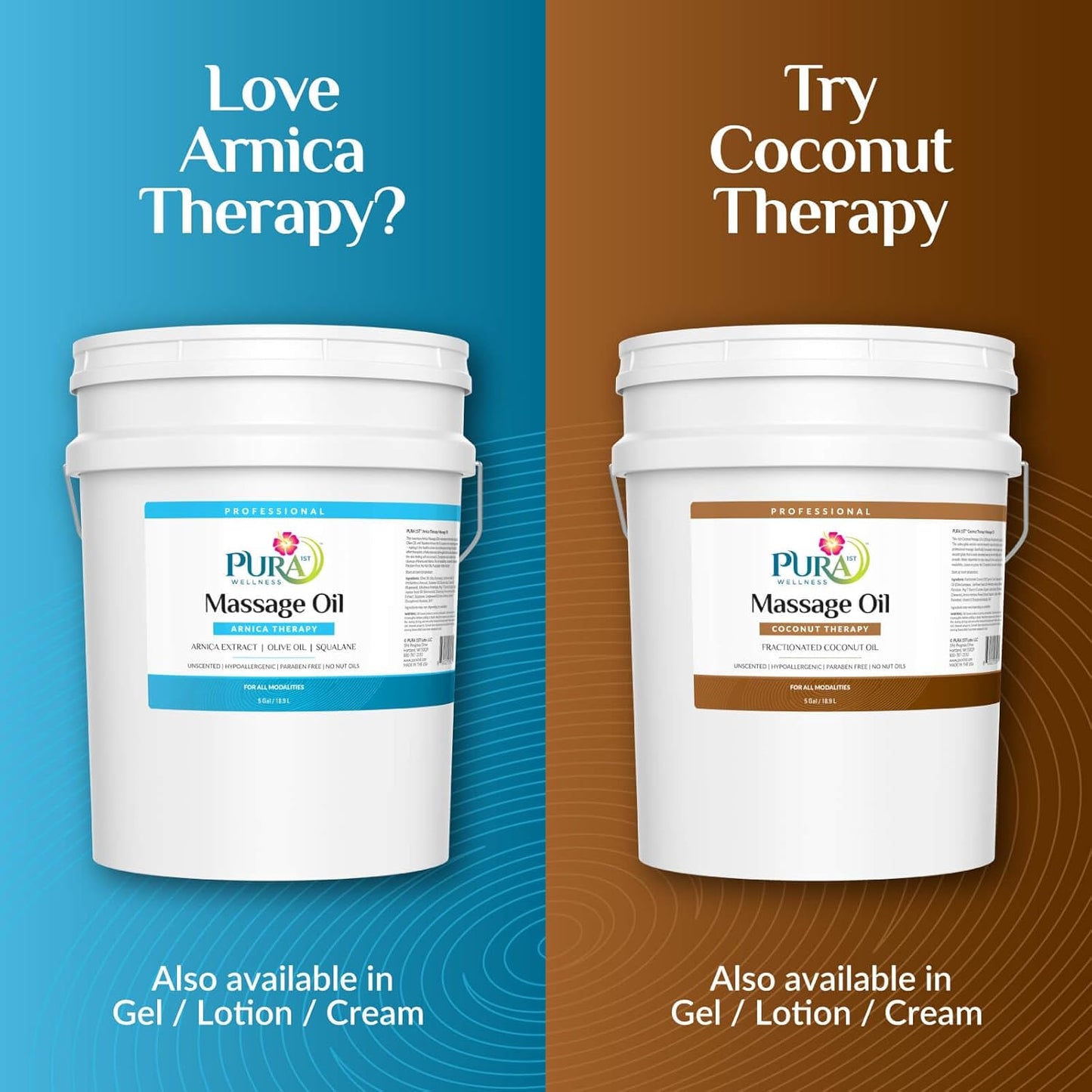 Wellness Professional 5 Gallon Arnica Massage Oil, for Bruising, Unscented Deep Tissue Massage Oil for Therapy, Hypoallergenic, for Physical Therapy, Natural, Skin Moisturizing