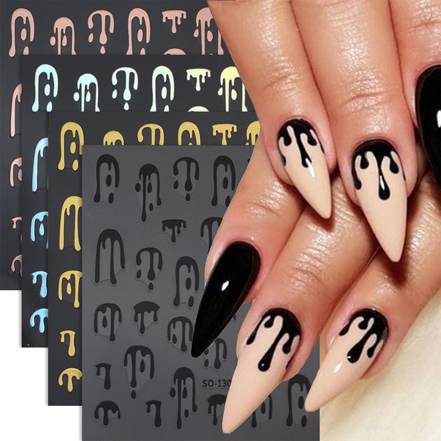 6 Sheets Halloween Blood Drop Nail Art Stickers Decals Gold Silver Butterfly Nails Stickers Self-Adhesive Blood Drop Nails Decals for Women Halloween Decor
