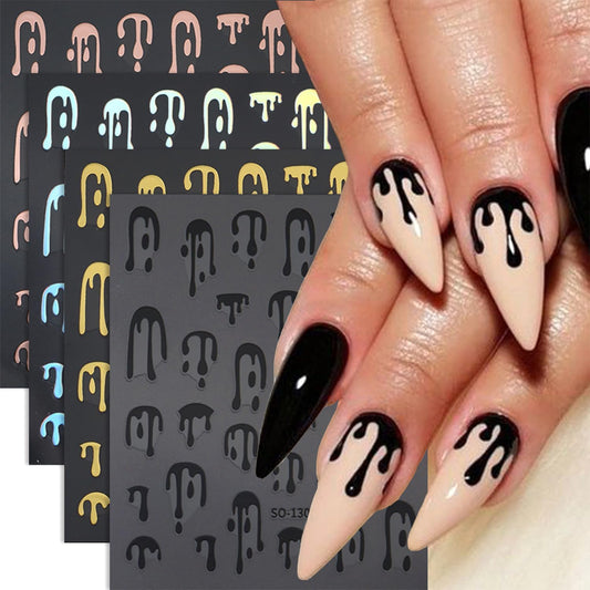 6 Sheets Halloween Blood Drop Nail Art Stickers Decals Gold Silver Butterfly Nails Stickers Self-Adhesive Blood Drop Nails Decals for Women Halloween Decor