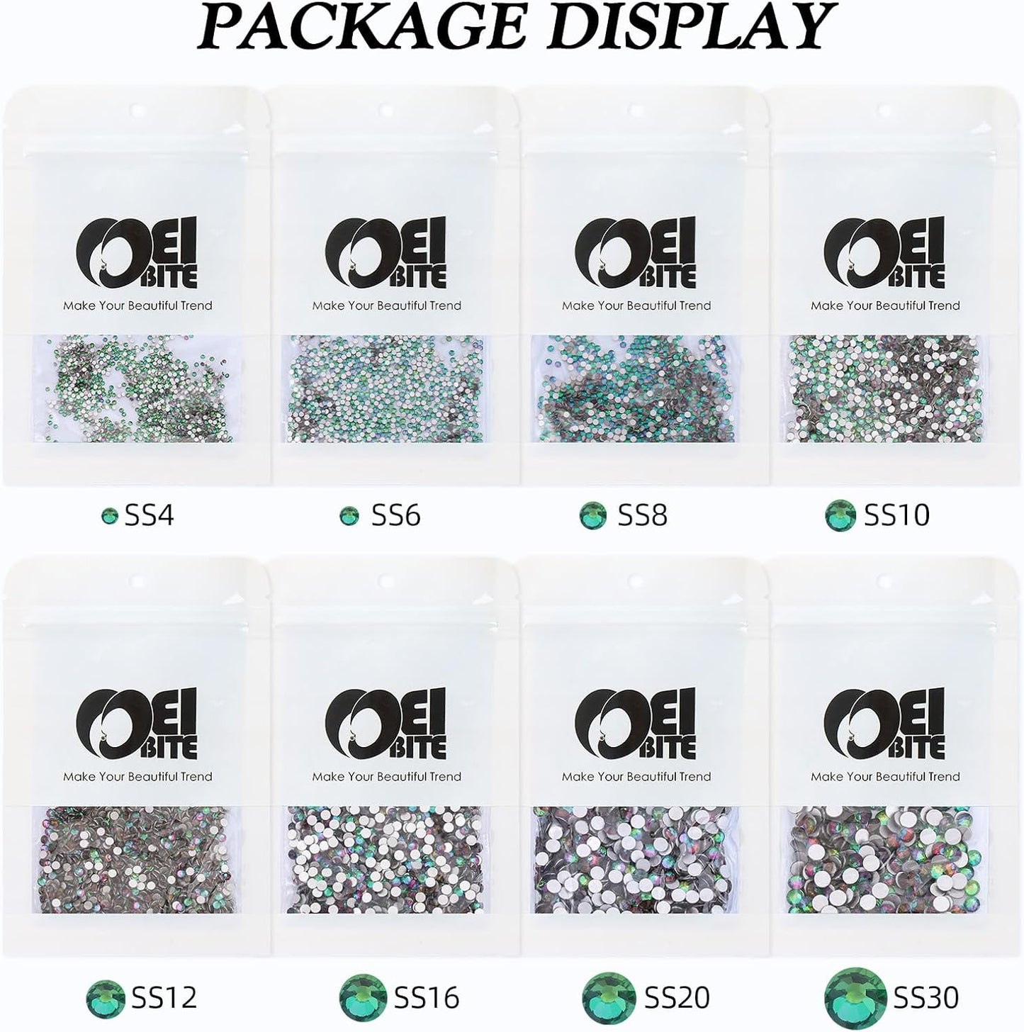 Green Volcano Flatback Rhinestones, Glass Rhinestones for Nail Art and Craft, Glue Fix, Loose Crystal Gemstones(Green Volcano, SS16, 1440pcs, 3.8-4.0mm)