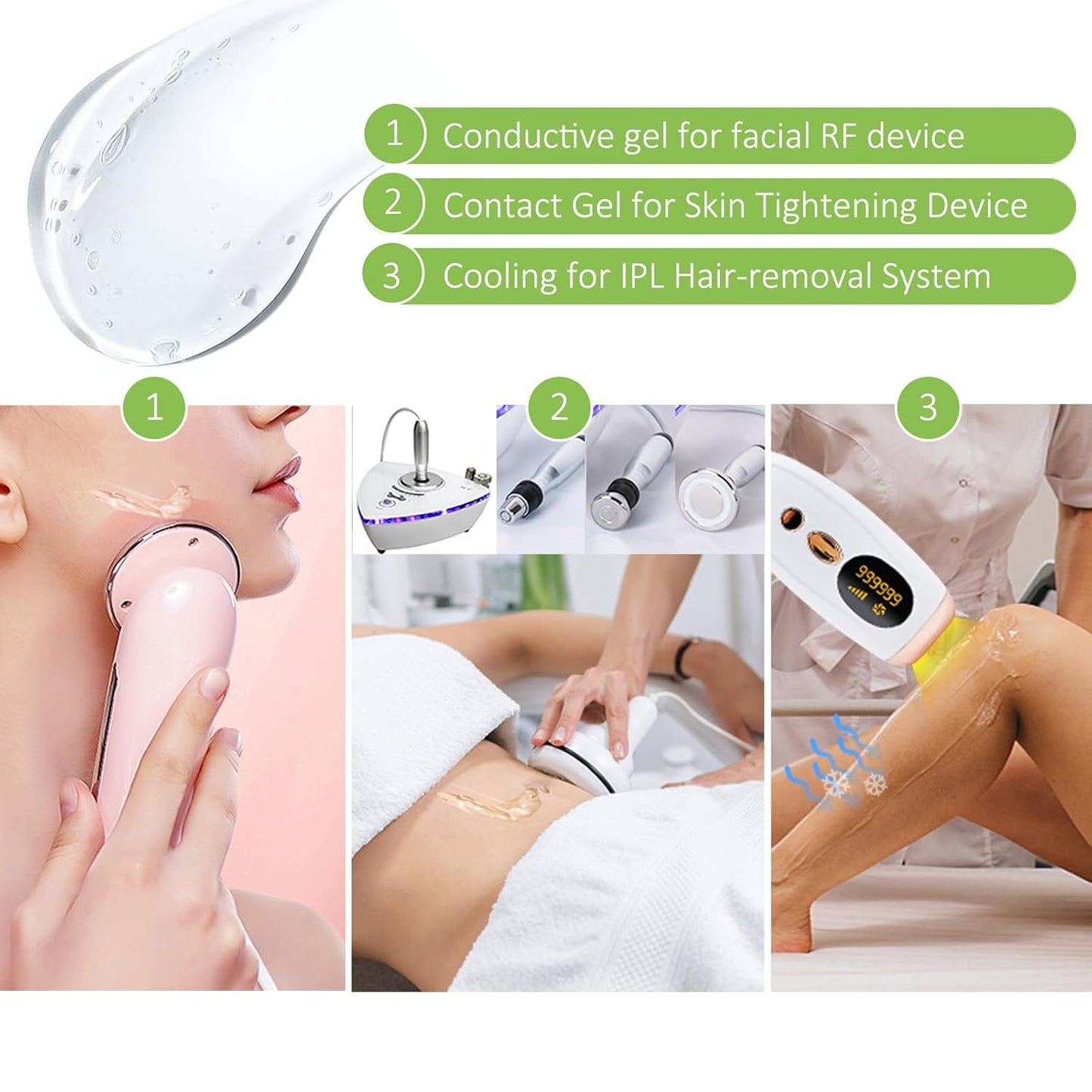 RF Gel 4 Pack-Conductive Gel for Facial Microcurrent, Hydrating Cream for Use With Radio Frequency Face and Body Machines, Skin Cooling Primer for IPL Hair Removals