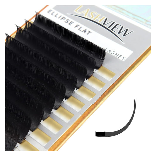 LASHVIEW Eyelash Extension,Ellipse Flat Eyelash Extensions,Individual Lashes,0.15mm C Curl 10mm,Lash Extension,Semi-Permanent,Extremely Light & Soft,Professional Salon Use.