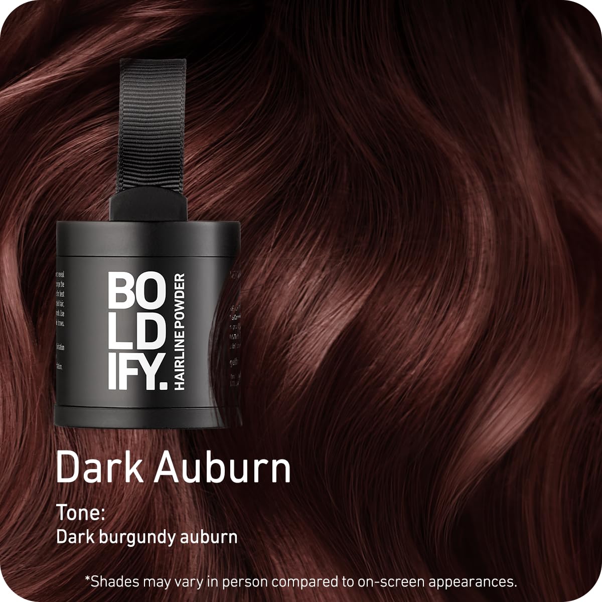 BOLDIFY Hairline Powder (LARGE, 10g) - Root Touch Up Hair Color for Gray Coverage - Bald Spot Concealing Hair Powder for Women & Men - 48-Hour Stain-Proof - Dark Auburn