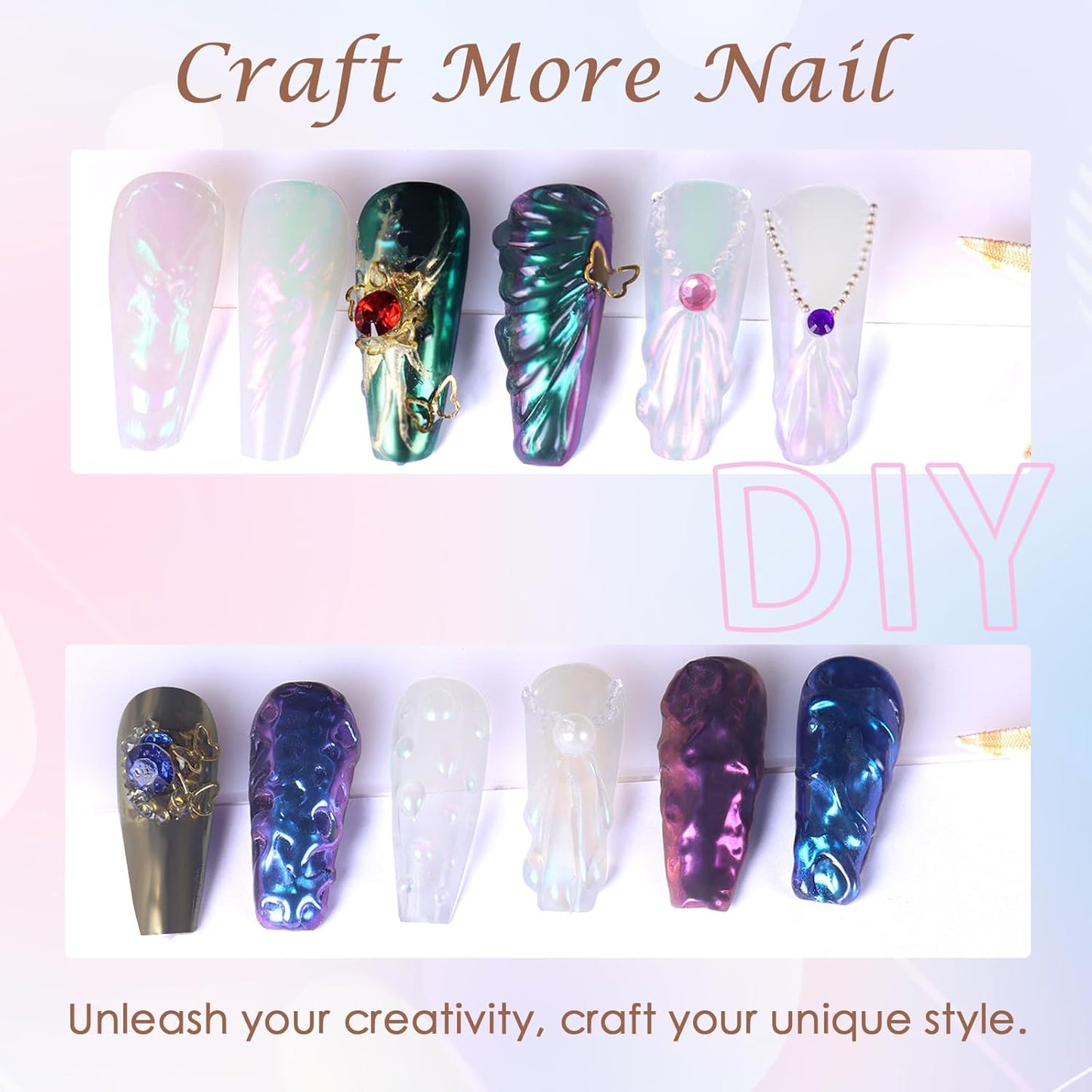Laza Chameleon Pearl Chrome Nail Powder, Glazed Donut Metallic Mirror Effect Pigment, Iridescent Aurora Nail Glitter Holographic Fairy Dust Nail Art Supplies Nail Techs, Resin Craft – Mermaid Legend