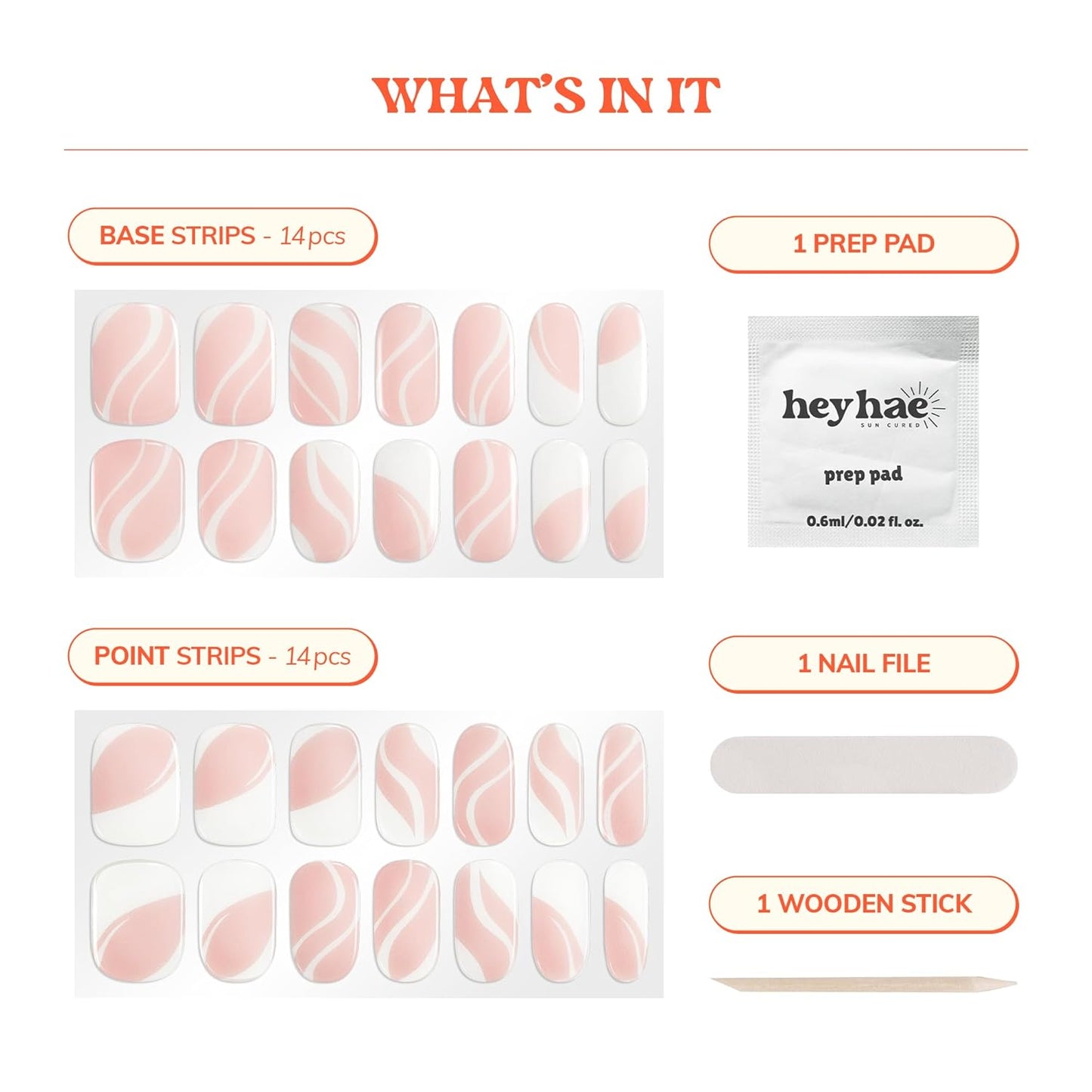 Semi Cured Gel Nail Strips | No LED Lamp Needed | French, Pink, Spring | Easy Apply & Remove, Salon Quality | Includes 28 Strips, 1 Prep Pads, Nail File & Wooden Stick - Hey, It's Glam Night