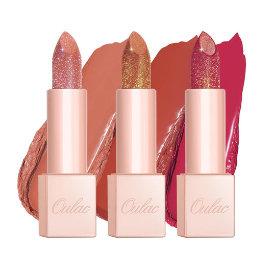 Oulac Moisture Lipstick Set 3PCS - Infinity High Shine Finish, Hydrating Vegan Lipstick Infused with Damask Rose Oil for All-Day Comfort, Gluten-Free, PG09+PG11+PG14