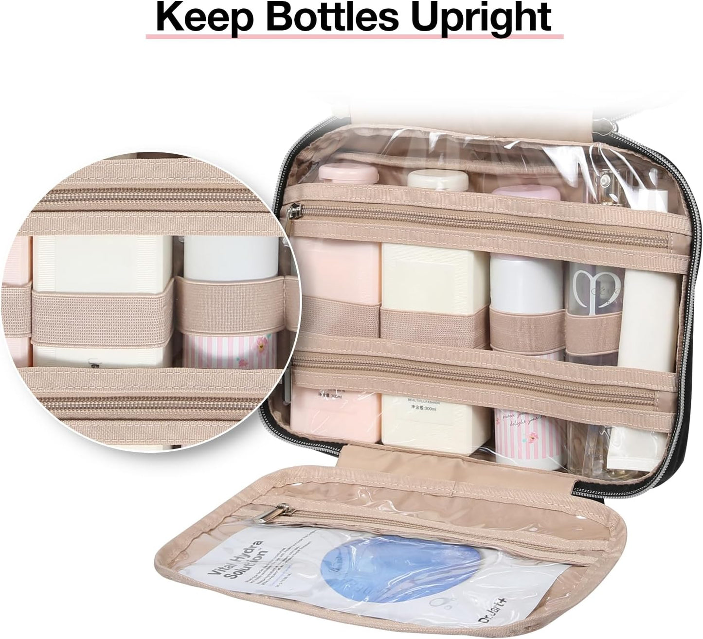 BAGSMART Toiletry Bag Hanging Travel Makeup Organizer with TSA Approved Transparent Cosmetic Bag Makeup Bag for Full Sized Toiletries, Medium-Grey