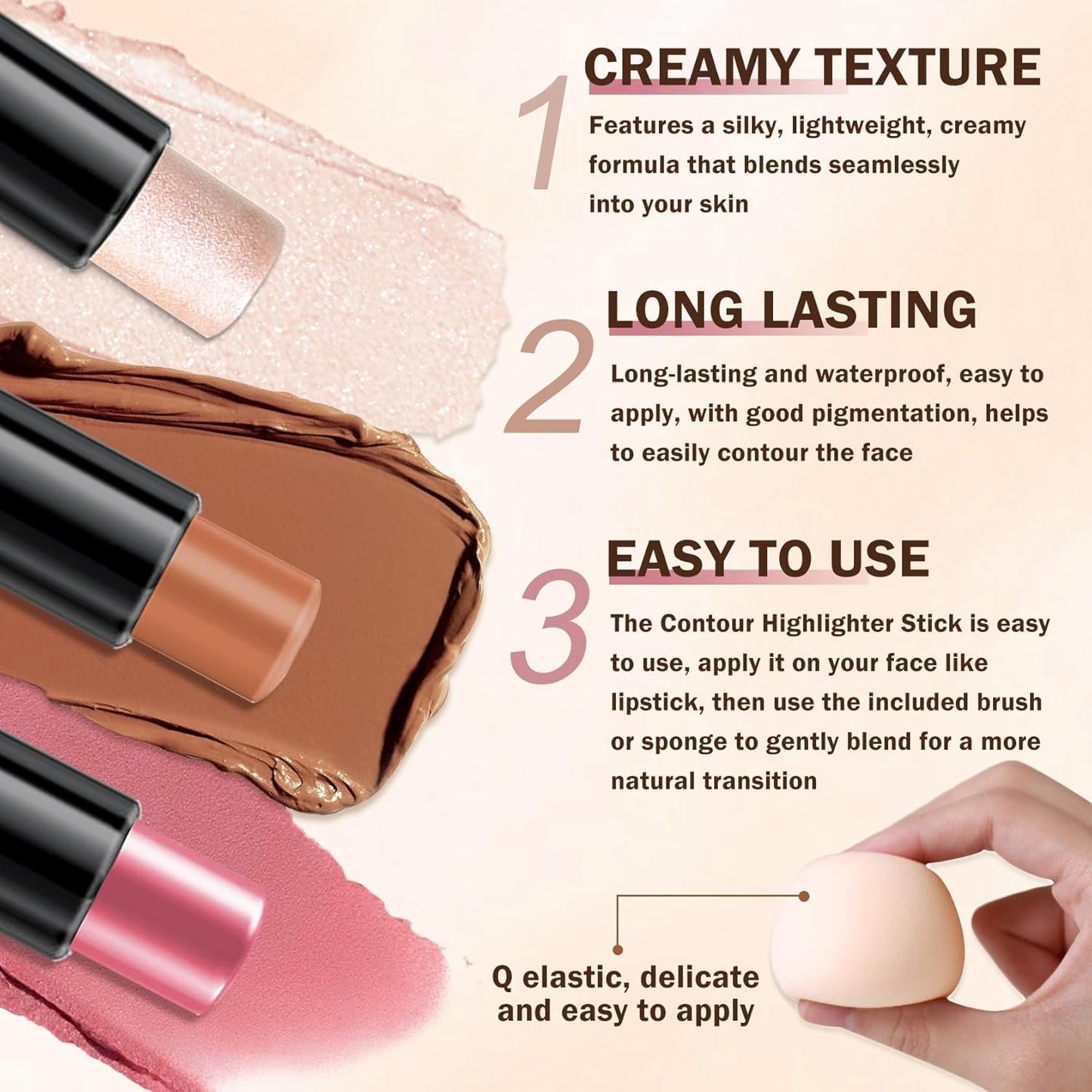 CAHIUYOA 6-Color Cream Contour & Highlighter Makeup Kit, Bronzer & Highlighter Stick for Beginner, Long-Lasting Waterproof Face Makeup