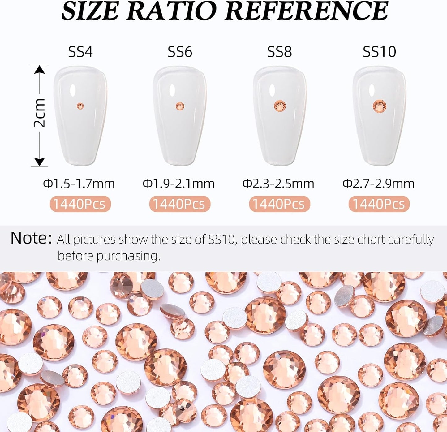 Champagne Flatback Rhinestones, Glass Rhinestones for Nail Art and Craft, Glue Fix, Loose Crystal Gemstones(Champagne, SS4, 1440pcs, 1.5-1.7mm)