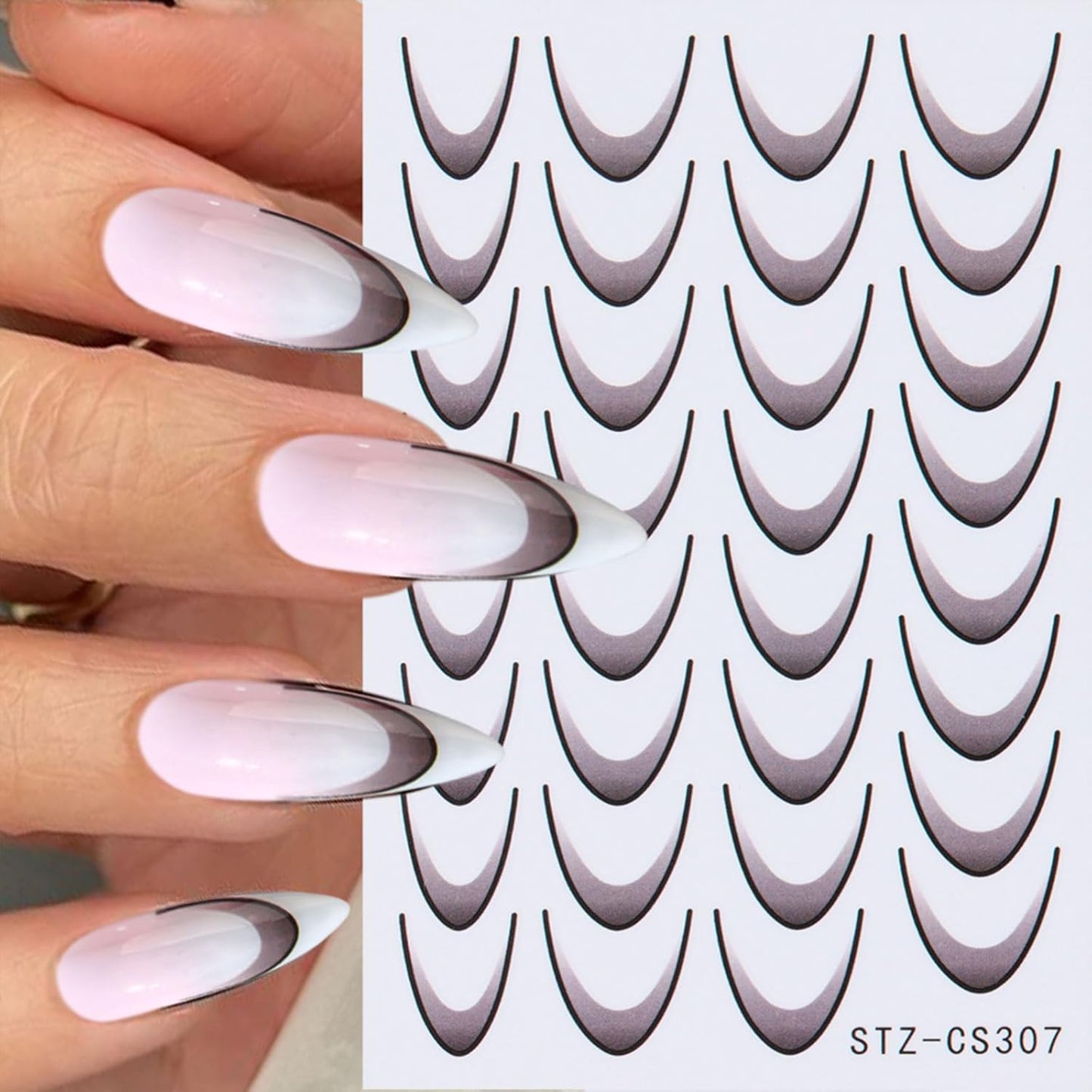 380 Pcs French Tips Nail Stickers, 8 Sheets Self-Adhesive Gradient Orange Black Rose Blue French Tips for Women Girls, 2025 Spring French Tip Nail Stickers Trendy Designs