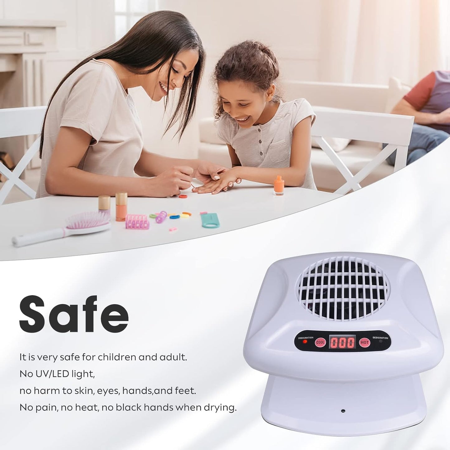 Gegong Air Nail Dryer with Automatic Sensor, 300W Timing Fan Blow for Both Hands and Feet, Warm & Cool Wind Blower Regular Polish, Home Salon Use No Harmful (Light Blue)
