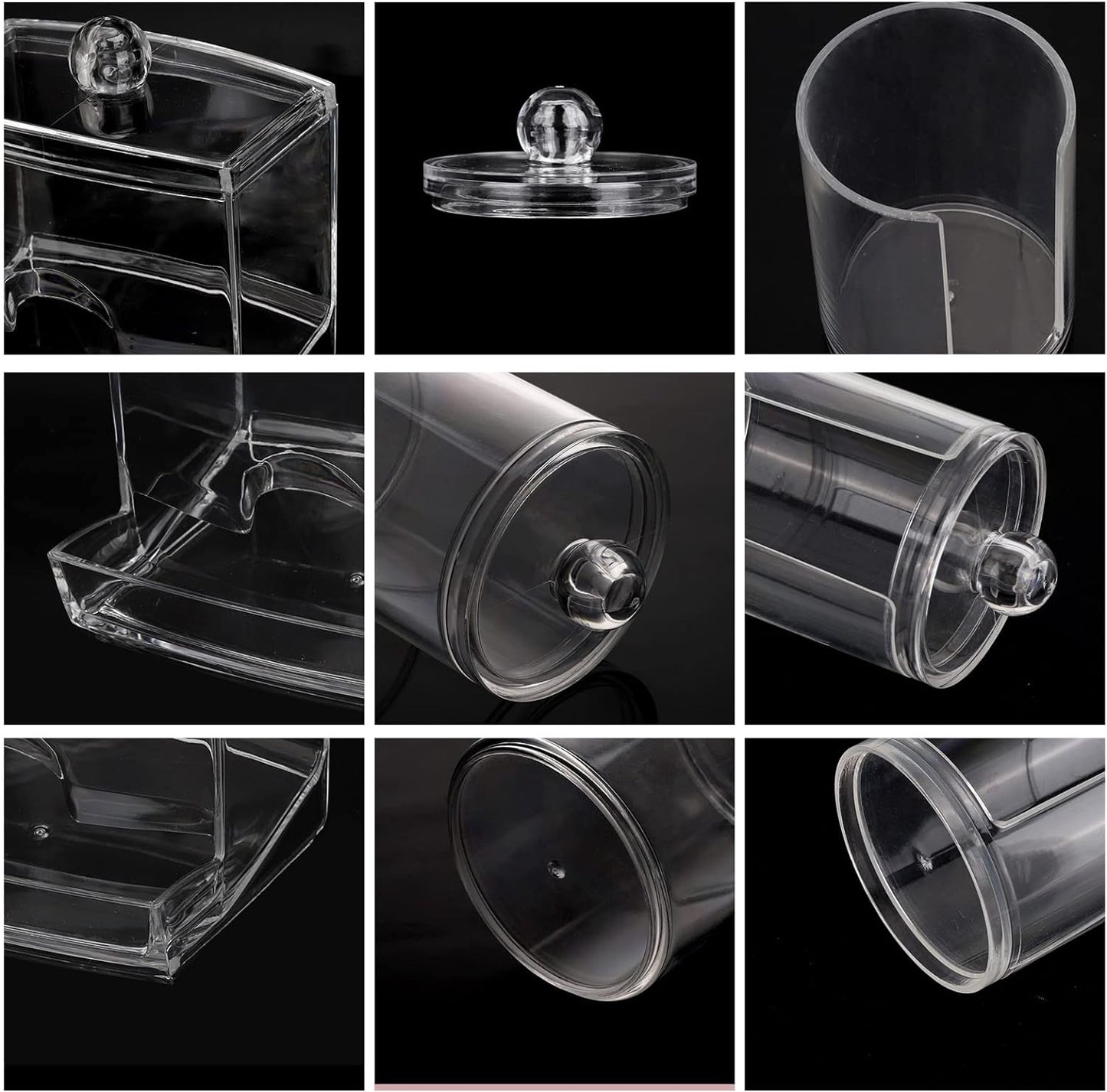 Tbestmax Bathroom Organizer Accessories Set-10 OZ,7 OZ Qtips Holder Storage with Clear Plastic Lids, Cotton Ball/Swabs Dispenser, Apothecary Container Jar 3 Pcs