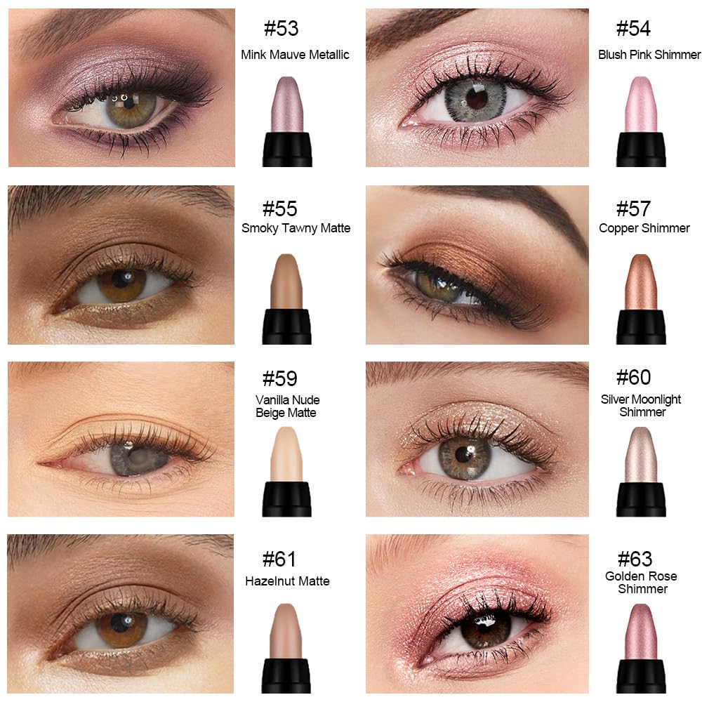 Kaely 8Pcs Cream Eye Shadow Sticks Set, Matte Shimmer Eyeliner Pencil Eyeshadow Palette Makeup, Eye Highlighter Brightener Stick for Older Women Waterproof Pigmented, sombras para ojos, New-09