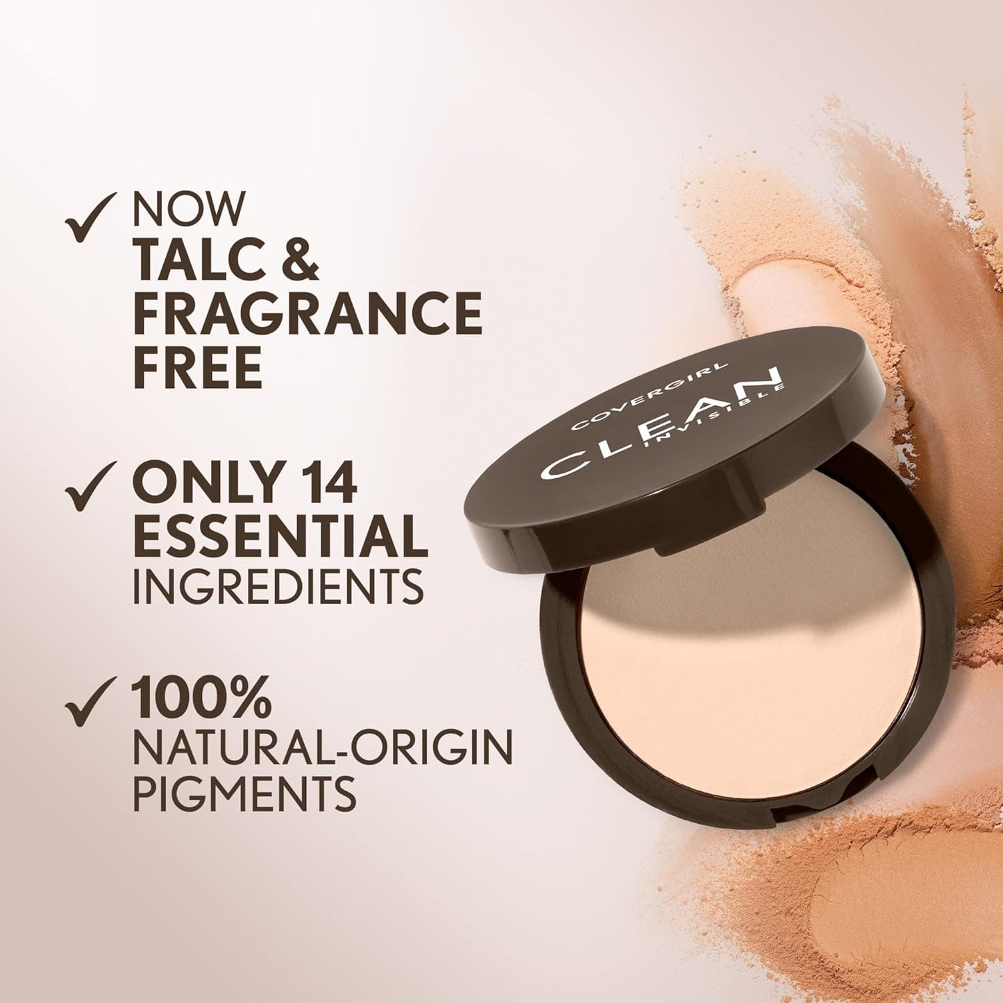 Covergirl Clean Invisible Pressed Powder, Lightweight, Breathable, Vegan Formula, Creamy Natural 120, 0.38oz