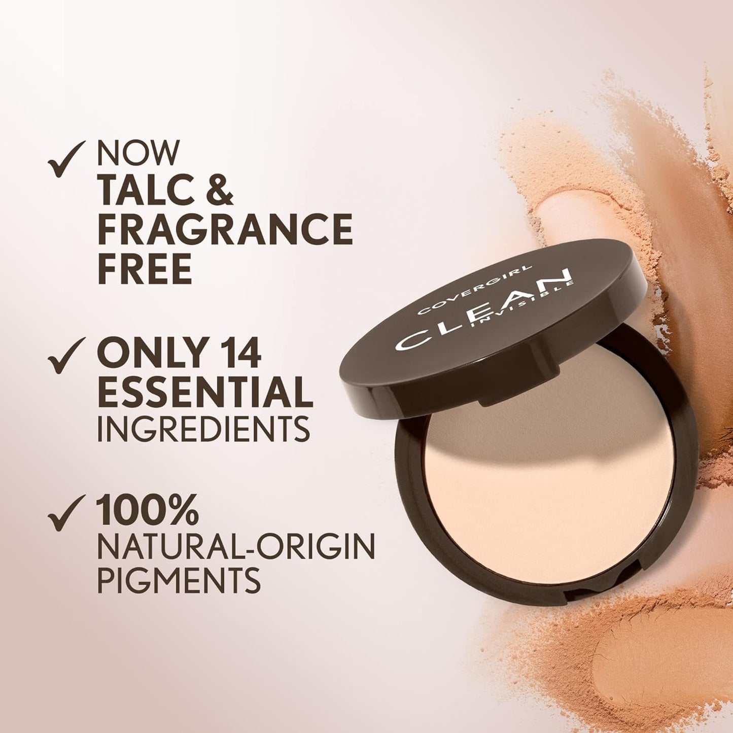 Covergirl Clean Invisible Pressed Powder, Lightweight, Breathable, Vegan Formula, Soft Honey 155, 0.38oz
